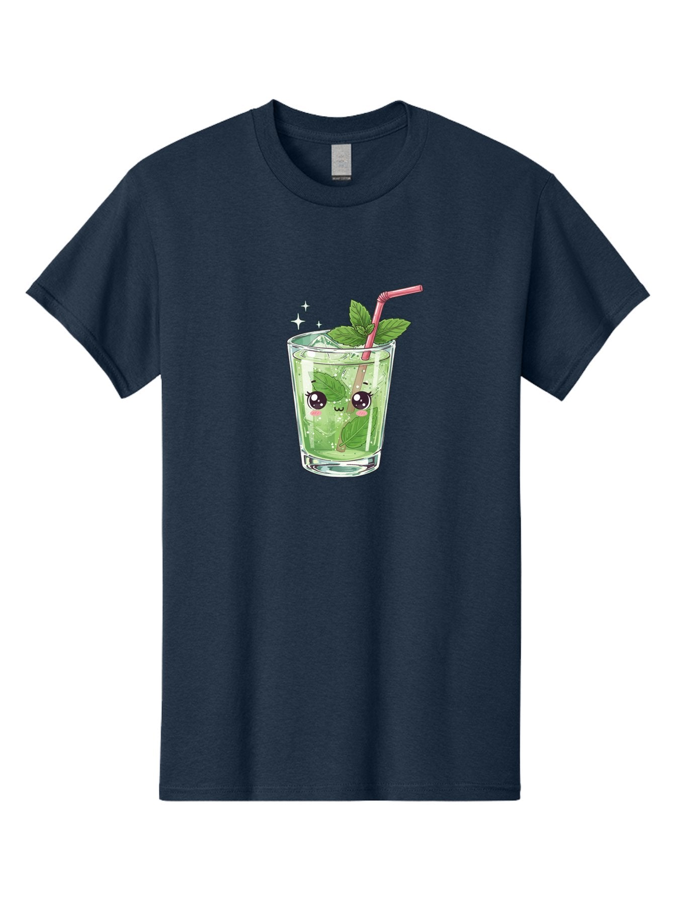 Mint-Drink Men'S Graphic Tee, 100% Cotton, Comfortable Casual Summer Wear, Machine Washable, Mojito Cocktail, Refreshing Drink, Summer Beverage, Mint Leaves, Cute Cartoon Character, Sparkle, Pink Straw, Cool Drink, Trendy Bad323 12