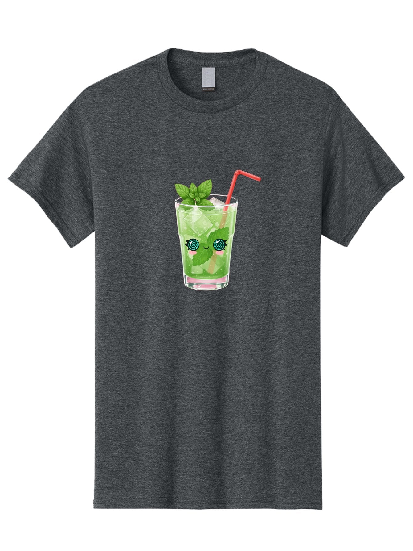 Minty-Cocktail-1 Men'S Graphic Tee, 100% Cotton, Comfortable Casual Summer Wear, Machine Washable, Refreshing Mojito Cocktail, Cartoon Face On Glass, Mint Leaves, Ice Cubes, Pink Straw, Whimsical Design, Fun Drink, Summer Beverage, Bad324 10