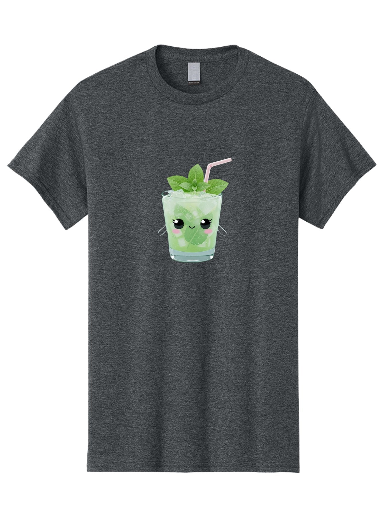 Minty-Cocktail Men'S Graphic Tee, 100% Cotton, Comfortable Casual Summer Wear, Machine Washable, Mint Cocktail, Refreshing Drink, Kawaii Cocktail, Cute Drink, Cartoon Eyes, Mojito, Green Cocktail, Iced Beverage, Straw, Mint Leaves Bad325 8