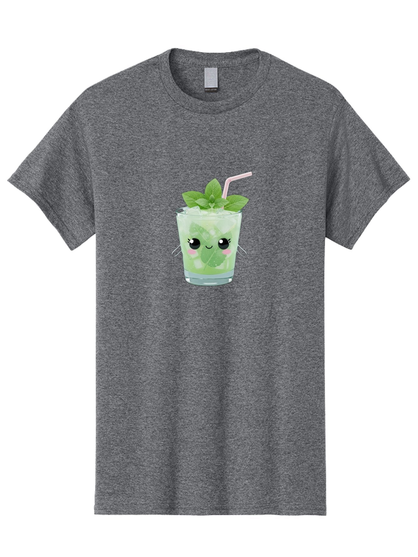 Minty-Cocktail Men'S Graphic Tee, 100% Cotton, Comfortable Casual Summer Wear, Machine Washable, Mint Cocktail, Refreshing Drink, Kawaii Cocktail, Cute Drink, Cartoon Eyes, Mojito, Green Cocktail, Iced Beverage, Straw, Mint Leaves Bad325 13