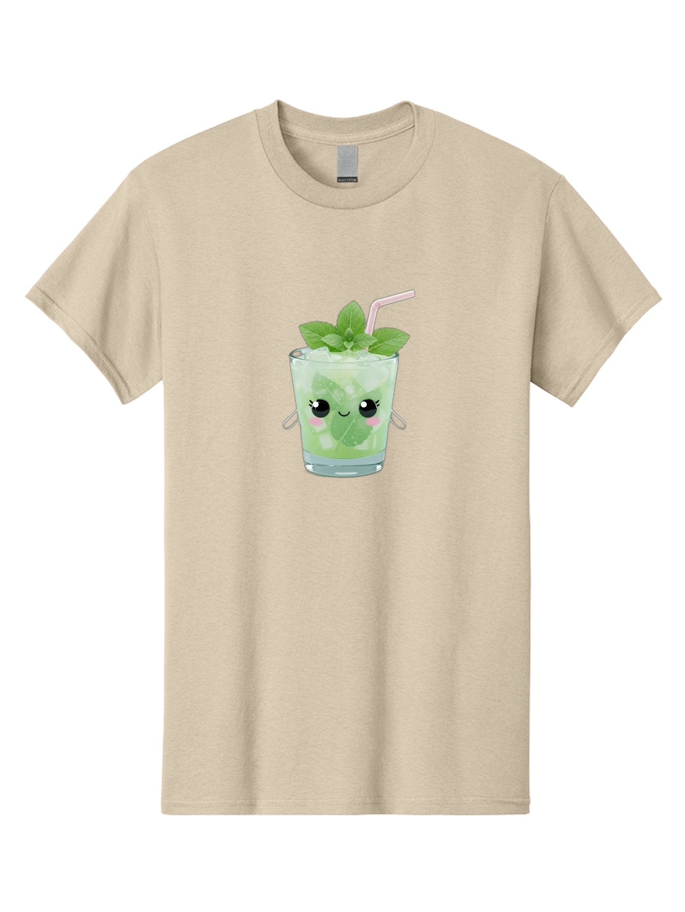 Minty-Cocktail Men'S Graphic Tee, 100% Cotton, Comfortable Casual Summer Wear, Machine Washable, Mint Cocktail, Refreshing Drink, Kawaii Cocktail, Cute Drink, Cartoon Eyes, Mojito, Green Cocktail, Iced Beverage, Straw, Mint Leaves Bad325 12