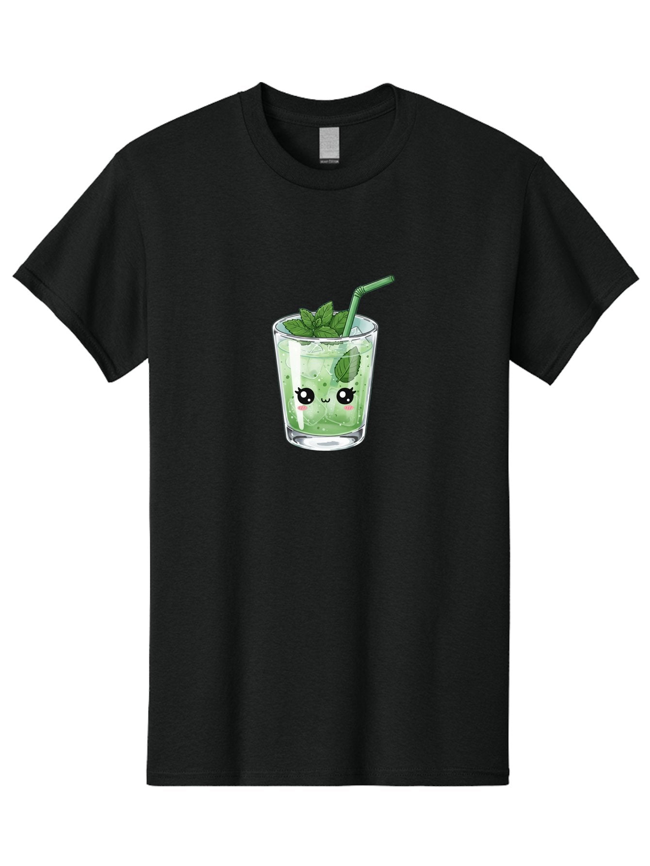 Minty-Drink-1 Men'S Graphic Tee, 100% Cotton, Comfortable Casual Summer Wear, Machine Washable, Refreshing Drink, Mint Leaves, Cute Cartoon Face, Green Straw, Cool Beverage, Iced Drink, Mojito, Summer Refreshment, Fun Illustration, Bad326 4