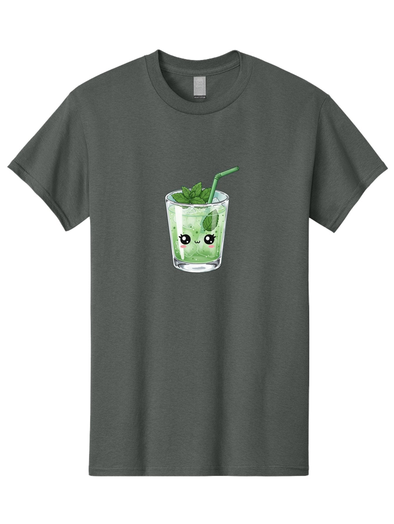 Minty-Drink-1 Men'S Graphic Tee, 100% Cotton, Comfortable Casual Summer Wear, Machine Washable, Refreshing Drink, Mint Leaves, Cute Cartoon Face, Green Straw, Cool Beverage, Iced Drink, Mojito, Summer Refreshment, Fun Illustration, Bad326