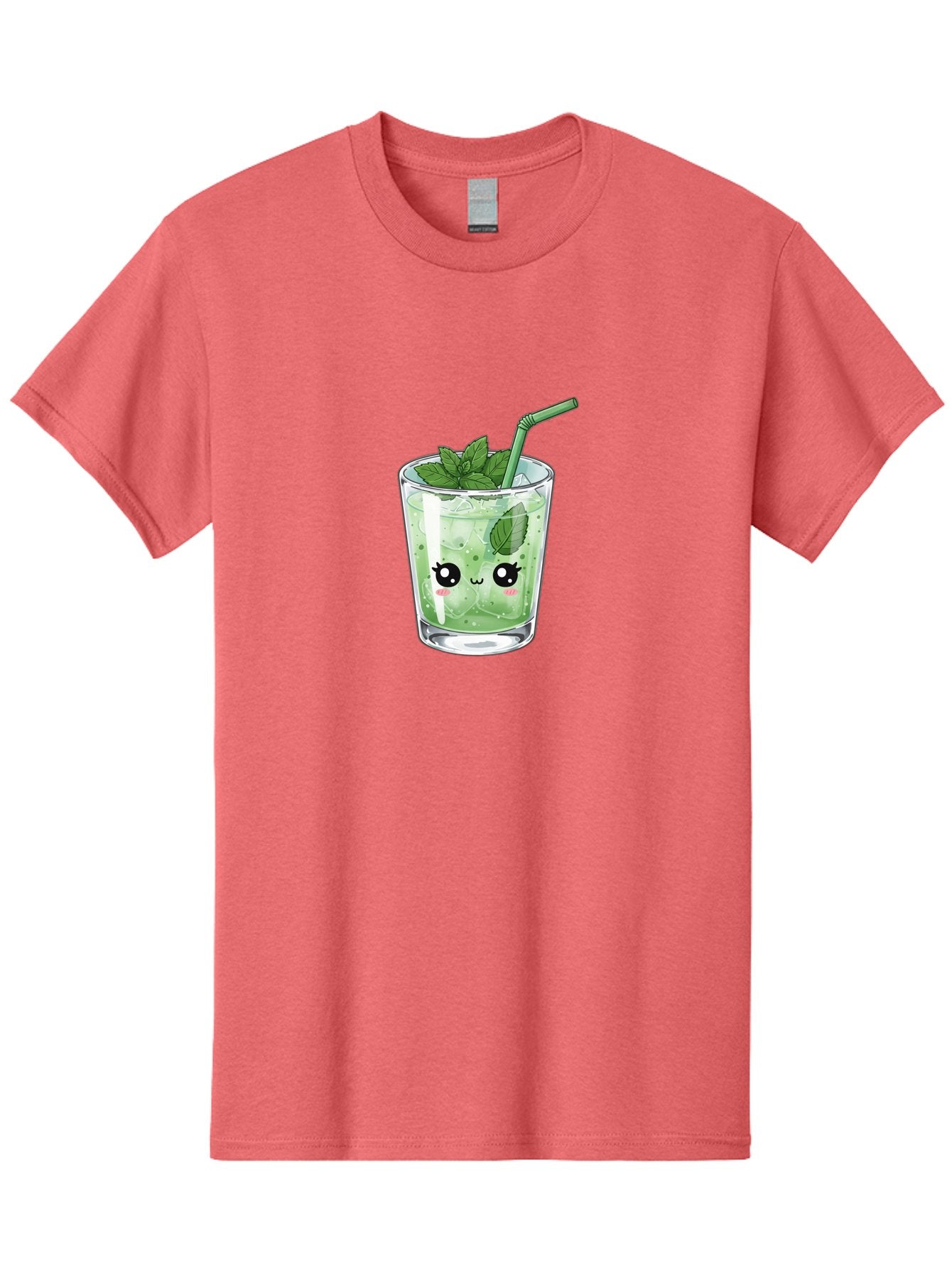 Minty-Drink-1 Men'S Graphic Tee, 100% Cotton, Comfortable Casual Summer Wear, Machine Washable, Refreshing Drink, Mint Leaves, Cute Cartoon Face, Green Straw, Cool Beverage, Iced Drink, Mojito, Summer Refreshment, Fun Illustration, Bad326 12
