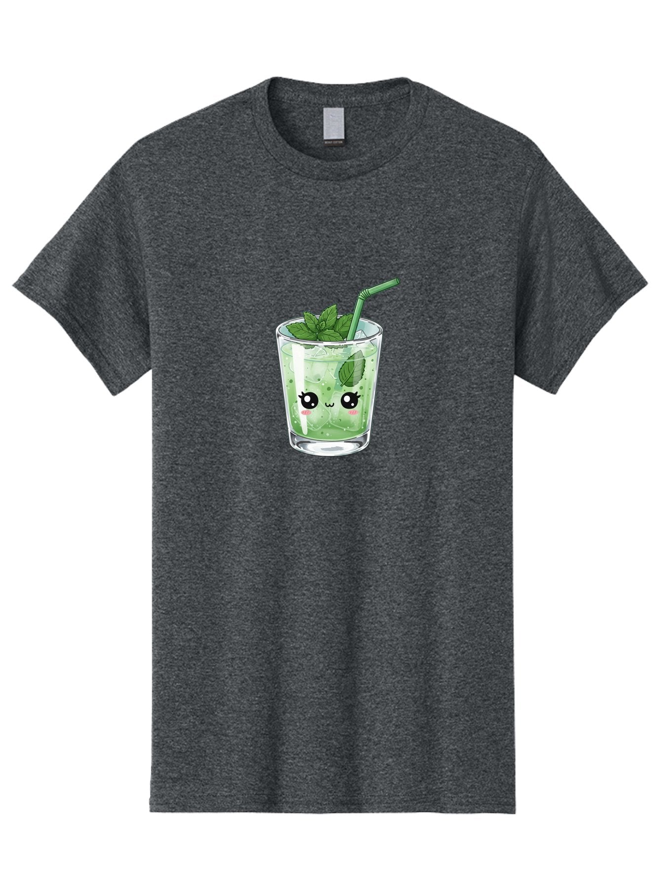 Minty-Drink-1 Men'S Graphic Tee, 100% Cotton, Comfortable Casual Summer Wear, Machine Washable, Refreshing Drink, Mint Leaves, Cute Cartoon Face, Green Straw, Cool Beverage, Iced Drink, Mojito, Summer Refreshment, Fun Illustration, Bad326 3