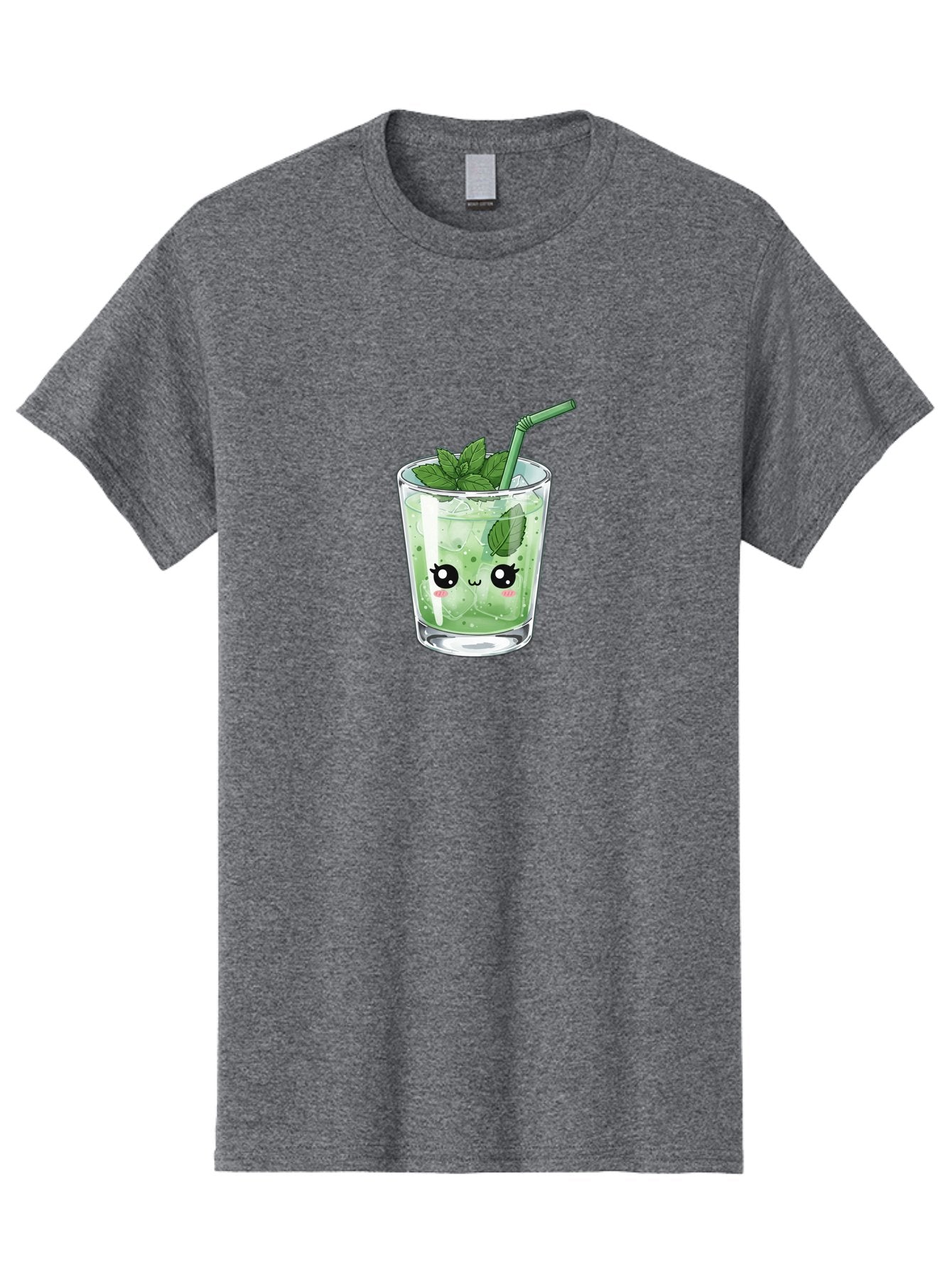 Minty-Drink-1 Men'S Graphic Tee, 100% Cotton, Comfortable Casual Summer Wear, Machine Washable, Refreshing Drink, Mint Leaves, Cute Cartoon Face, Green Straw, Cool Beverage, Iced Drink, Mojito, Summer Refreshment, Fun Illustration, Bad326 11