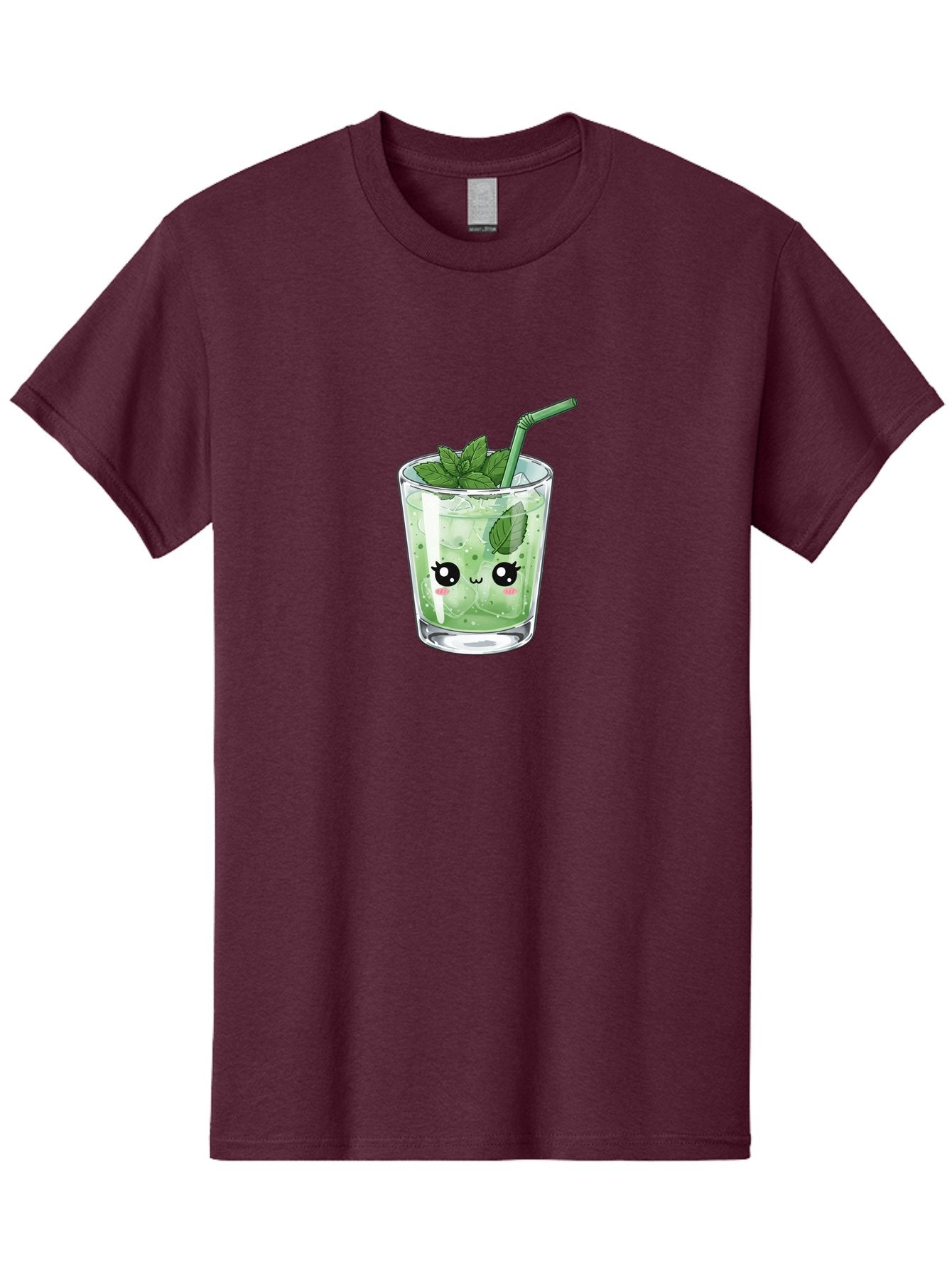 Minty-Drink-1 Men'S Graphic Tee, 100% Cotton, Comfortable Casual Summer Wear, Machine Washable, Refreshing Drink, Mint Leaves, Cute Cartoon Face, Green Straw, Cool Beverage, Iced Drink, Mojito, Summer Refreshment, Fun Illustration, Bad326 7