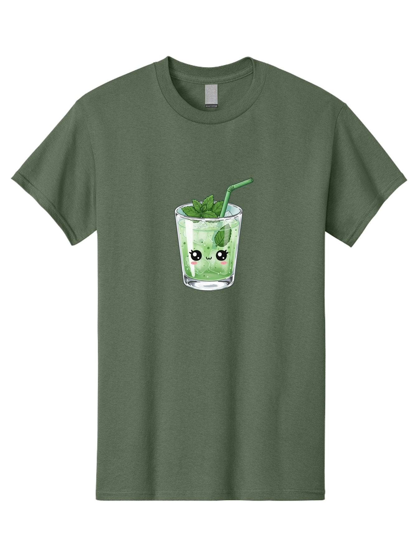 Minty-Drink-1 Men'S Graphic Tee, 100% Cotton, Comfortable Casual Summer Wear, Machine Washable, Refreshing Drink, Mint Leaves, Cute Cartoon Face, Green Straw, Cool Beverage, Iced Drink, Mojito, Summer Refreshment, Fun Illustration, Bad326 13