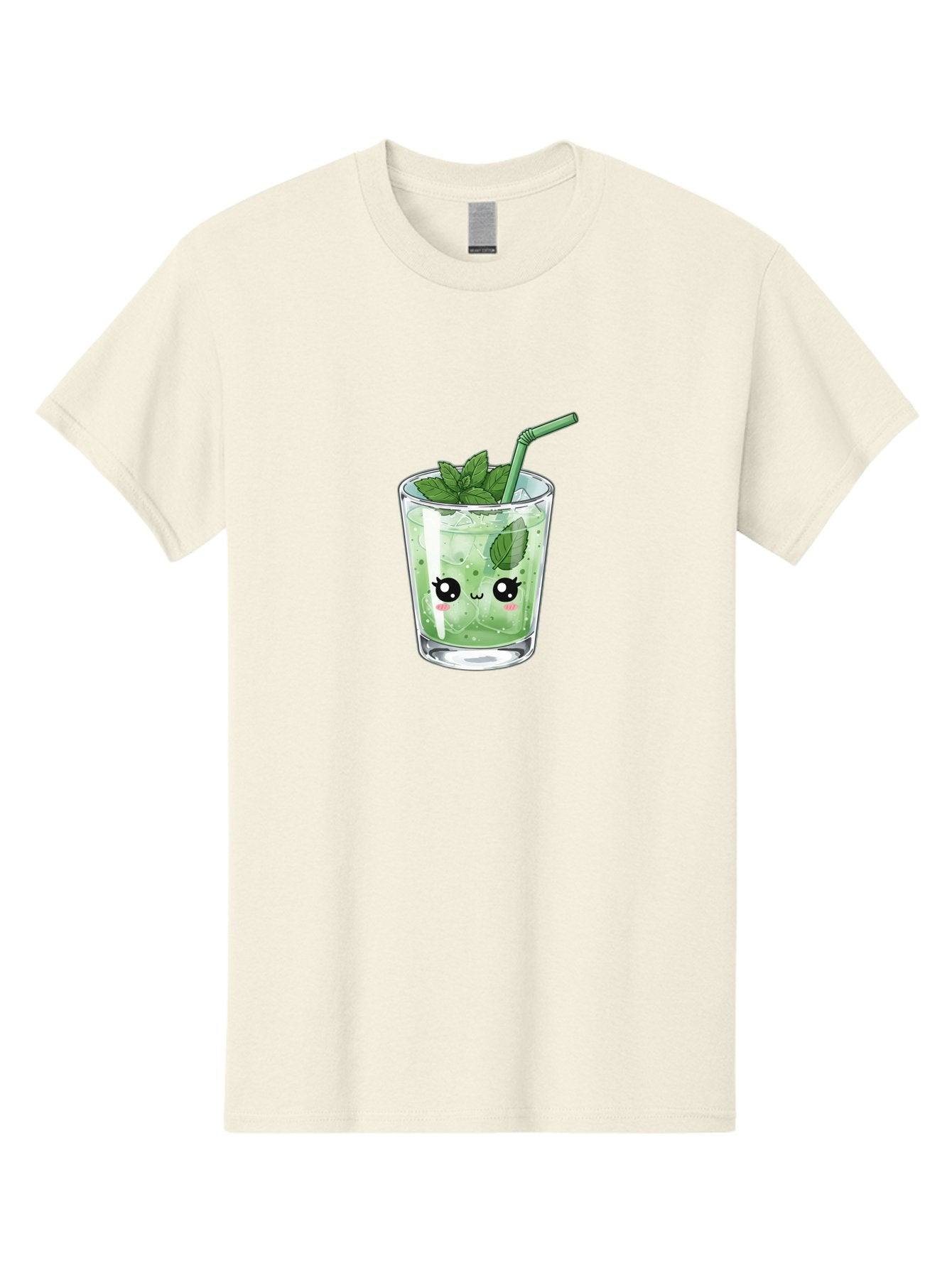 Minty-Drink-1 Men'S Graphic Tee, 100% Cotton, Comfortable Casual Summer Wear, Machine Washable, Refreshing Drink, Mint Leaves, Cute Cartoon Face, Green Straw, Cool Beverage, Iced Drink, Mojito, Summer Refreshment, Fun Illustration, Bad326