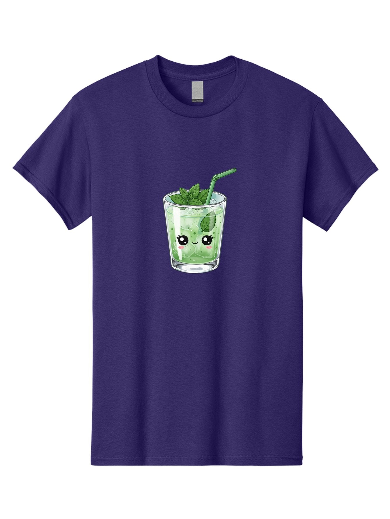 Minty-Drink-1 Men'S Graphic Tee, 100% Cotton, Comfortable Casual Summer Wear, Machine Washable, Refreshing Drink, Mint Leaves, Cute Cartoon Face, Green Straw, Cool Beverage, Iced Drink, Mojito, Summer Refreshment, Fun Illustration, Bad326 10