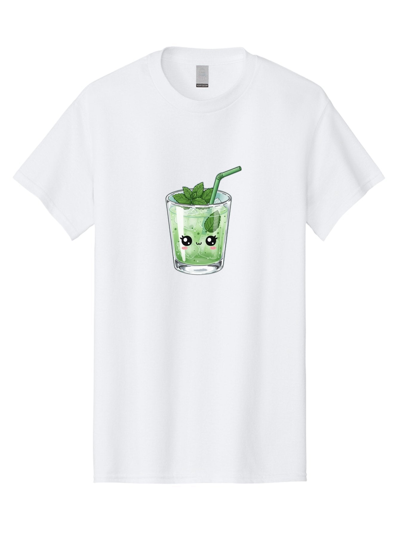 Minty-Drink-1 Men'S Graphic Tee, 100% Cotton, Comfortable Casual Summer Wear, Machine Washable, Refreshing Drink, Mint Leaves, Cute Cartoon Face, Green Straw, Cool Beverage, Iced Drink, Mojito, Summer Refreshment, Fun Illustration, Bad326 8