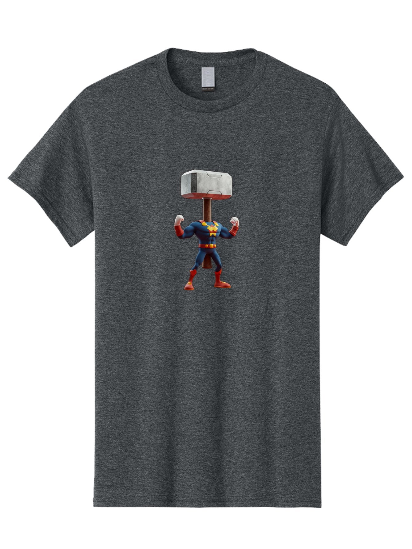 Mjolnir-Thor Men'S Graphic Tee, 100% Cotton, Comfortable Casual Summer Wear, Machine Washable, Thor Flexing Muscles, Superhero Pose, Blue And Red Costume, Yellow Belt And Emblem, Cartoon-Style, Strong And Powerful, Humorous Illustration, Bad328 8