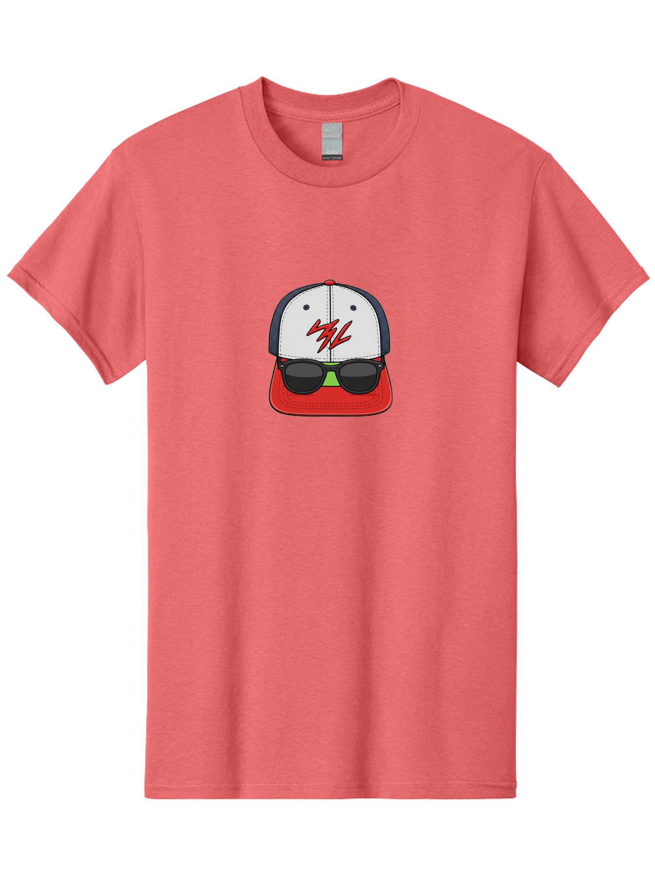 Mlb-Cap-Sunglasses Men'S Graphic Tee, 100% Cotton, Comfortable Casual Summer Wear, Machine Washable, Baseball Cap, Sunglasses, Red And White, Mlb Logo, Stylized Graphic, Sports Apparel, Fashion Accessory, Trendy Illustration, Logo Design, Bad329 3