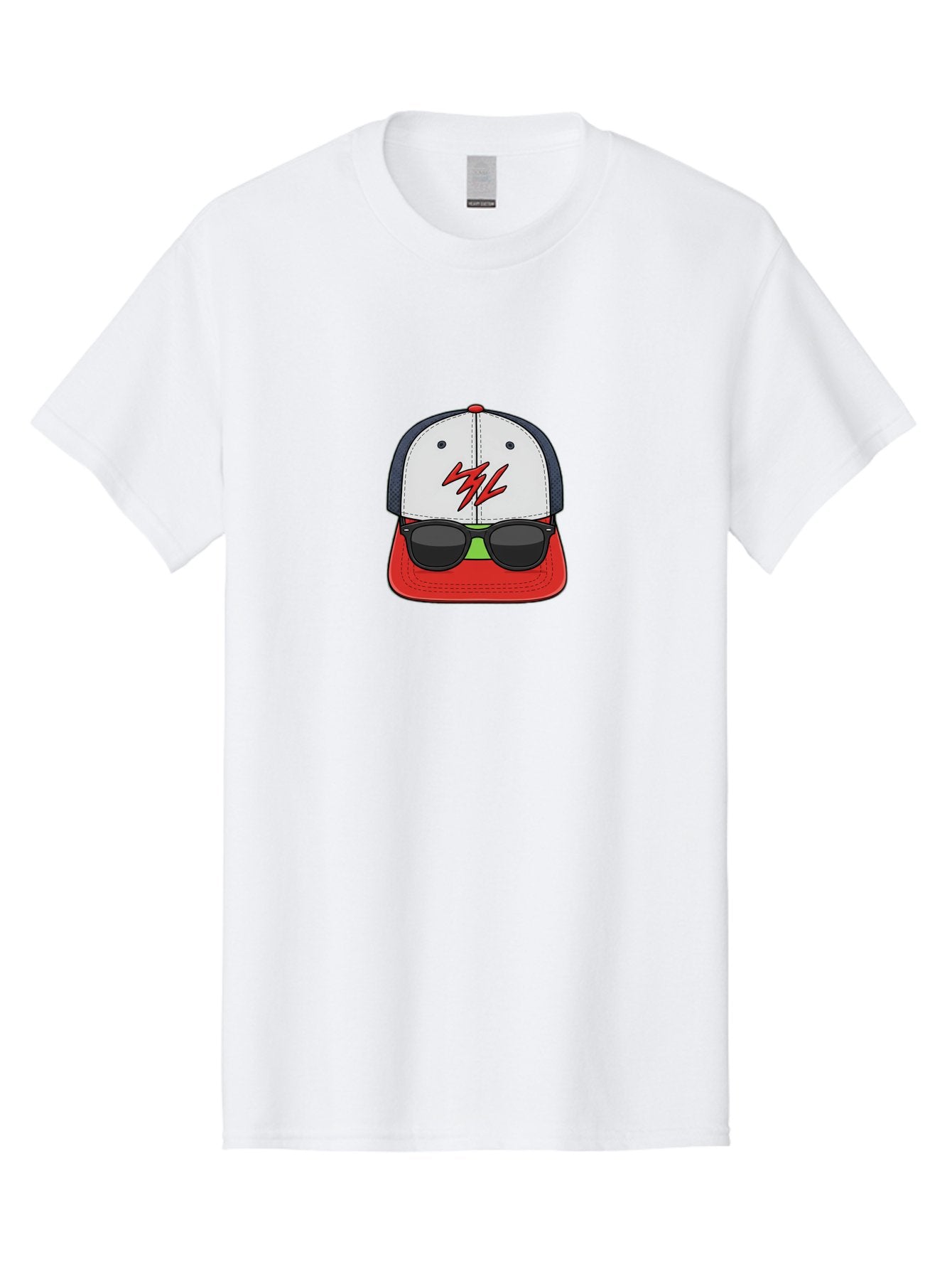 Mlb-Cap-Sunglasses Men'S Graphic Tee, 100% Cotton, Comfortable Casual Summer Wear, Machine Washable, Baseball Cap, Sunglasses, Red And White, Mlb Logo, Stylized Graphic, Sports Apparel, Fashion Accessory, Trendy Illustration, Logo Design, Bad329 14