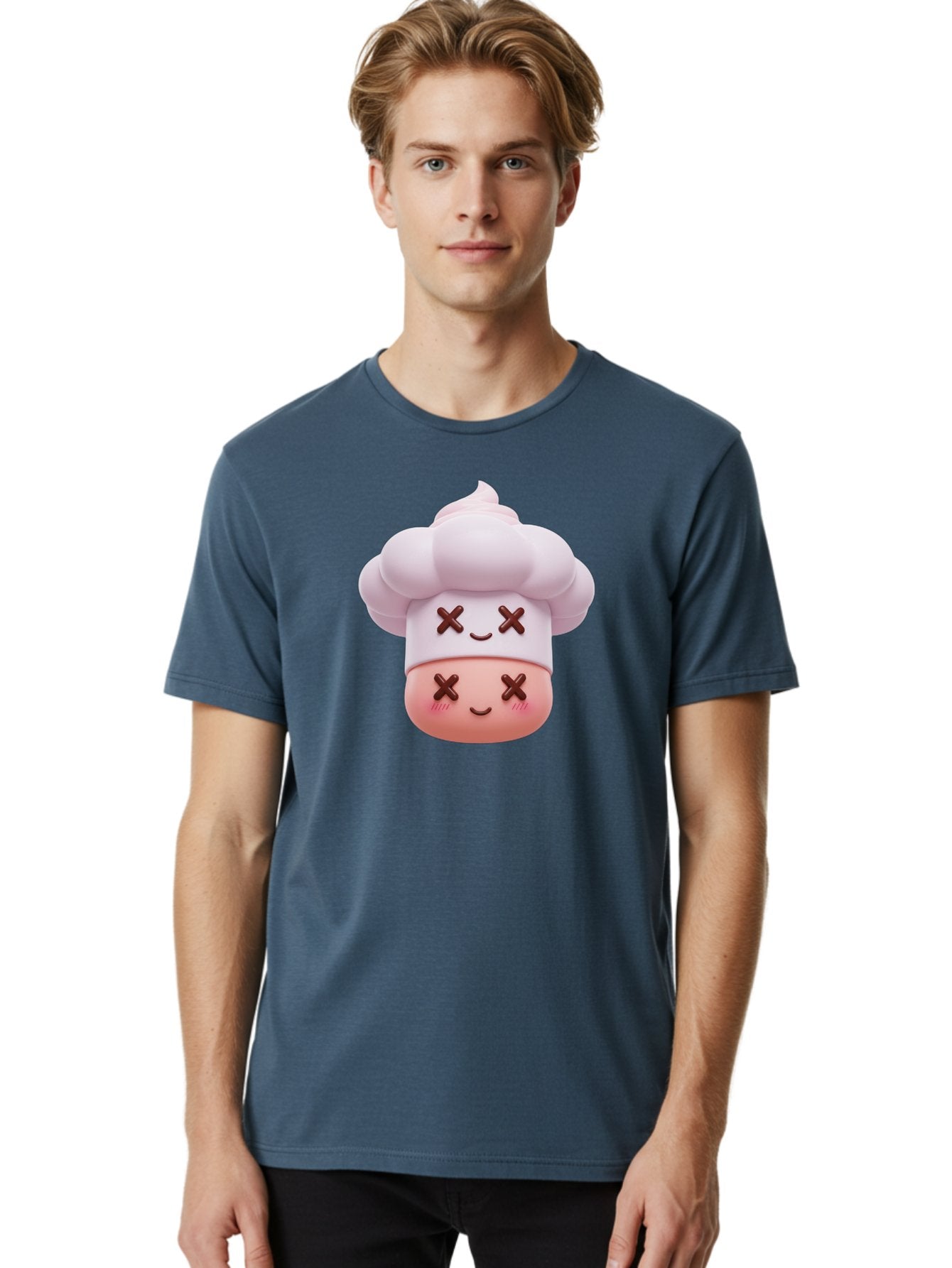 Mochi-Chef Men'S Graphic Tee, 100% Cotton, Comfortable Casual Summer Wear, Machine Washable, Kawaii Chef, Cute Character, Cartoon Mascot, Baking Illustration, Cute Face, Sweet Treats, Dessert Art, Adorable Icon, Foodie Graphics Bad330 25