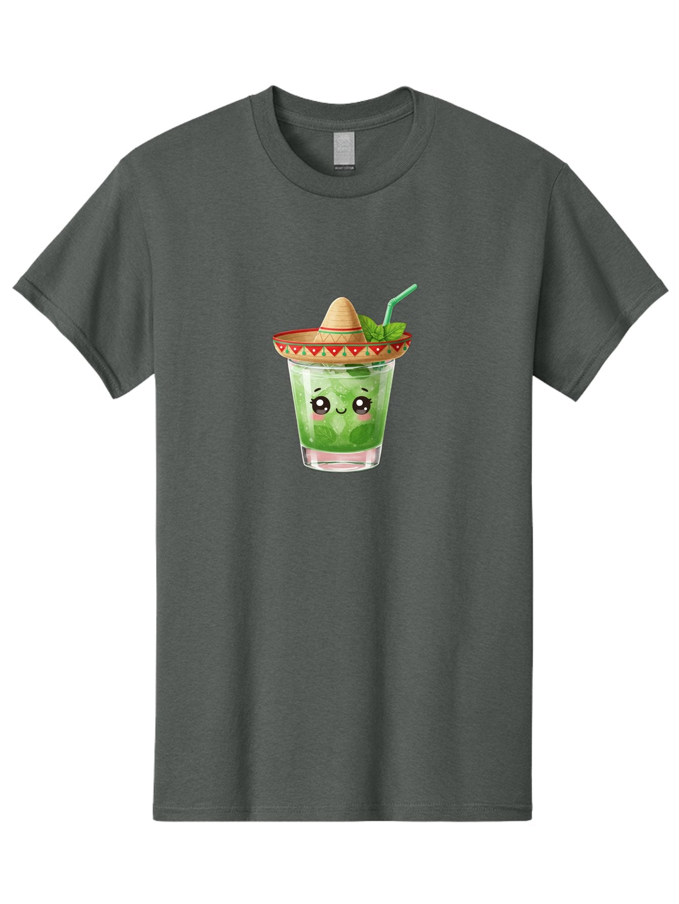 Mojito-With-Sombrero Men'S Graphic Tee, 100% Cotton, Comfortable Casual Summer Wear, Machine Washable, Mojito Cocktail, Refreshing Drink, Mint Leaves, Cute Face, Straw, Sombrero Hat, Festive Vibe, Cartoon Style, Fun Illustration, Summer Drink Bad332 3