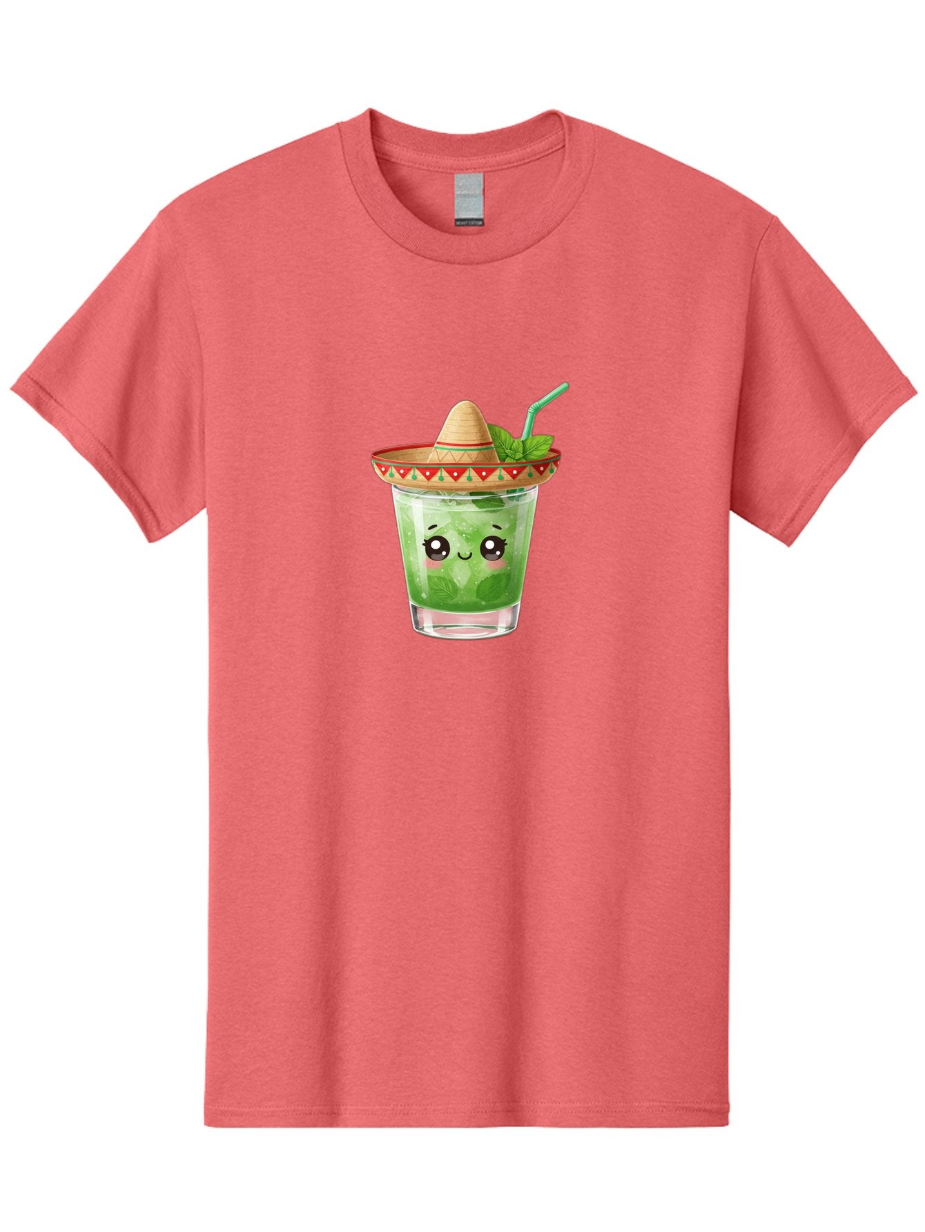 Mojito-With-Sombrero Men'S Graphic Tee, 100% Cotton, Comfortable Casual Summer Wear, Machine Washable, Mojito Cocktail, Refreshing Drink, Mint Leaves, Cute Face, Straw, Sombrero Hat, Festive Vibe, Cartoon Style, Fun Illustration, Summer Drink Bad332 4