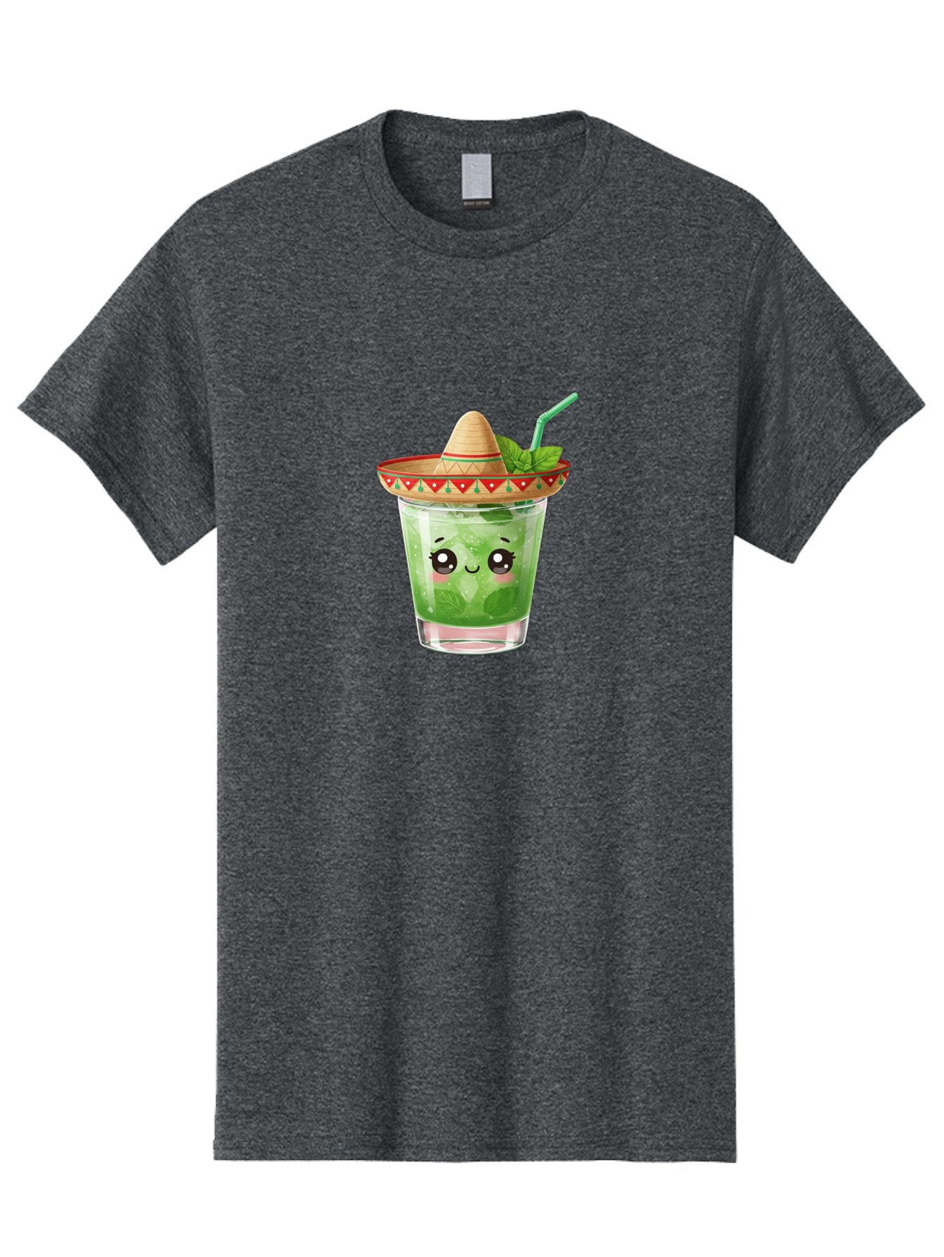 Mojito-With-Sombrero Men'S Graphic Tee, 100% Cotton, Comfortable Casual Summer Wear, Machine Washable, Mojito Cocktail, Refreshing Drink, Mint Leaves, Cute Face, Straw, Sombrero Hat, Festive Vibe, Cartoon Style, Fun Illustration, Summer Drink Bad332