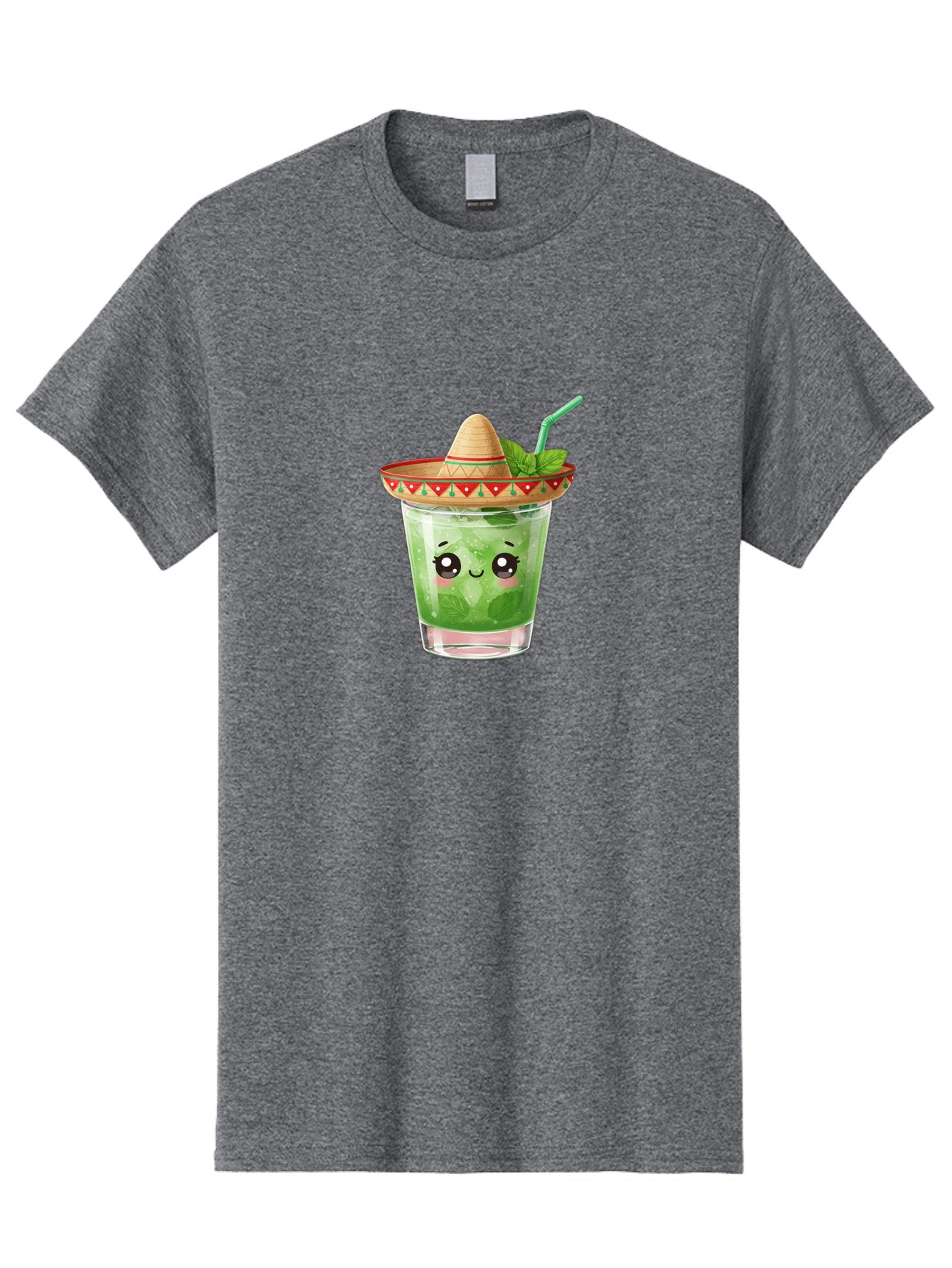 Mojito-With-Sombrero Men'S Graphic Tee, 100% Cotton, Comfortable Casual Summer Wear, Machine Washable, Mojito Cocktail, Refreshing Drink, Mint Leaves, Cute Face, Straw, Sombrero Hat, Festive Vibe, Cartoon Style, Fun Illustration, Summer Drink Bad332