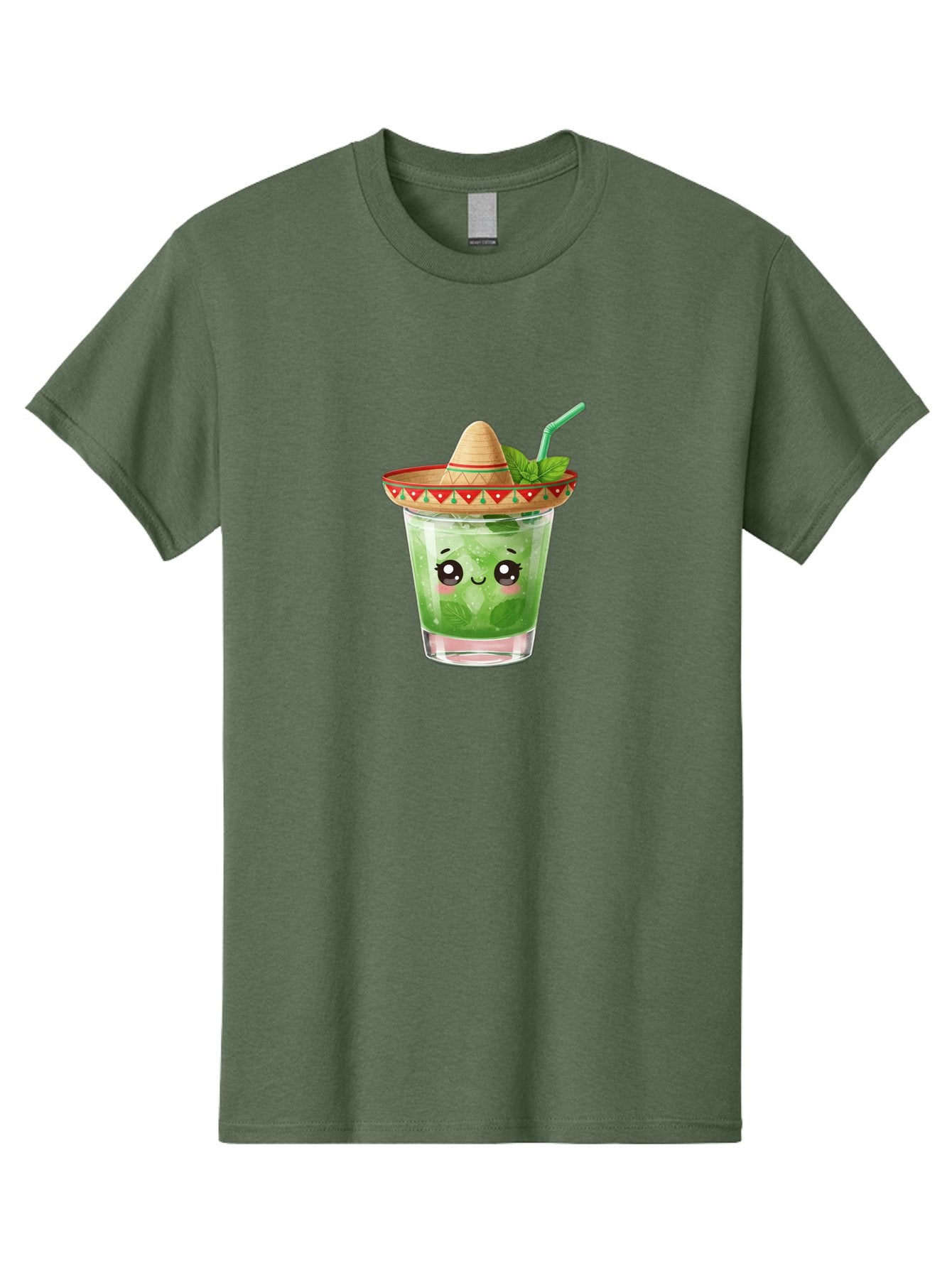 Mojito-With-Sombrero Men'S Graphic Tee, 100% Cotton, Comfortable Casual Summer Wear, Machine Washable, Mojito Cocktail, Refreshing Drink, Mint Leaves, Cute Face, Straw, Sombrero Hat, Festive Vibe, Cartoon Style, Fun Illustration, Summer Drink Bad332 15