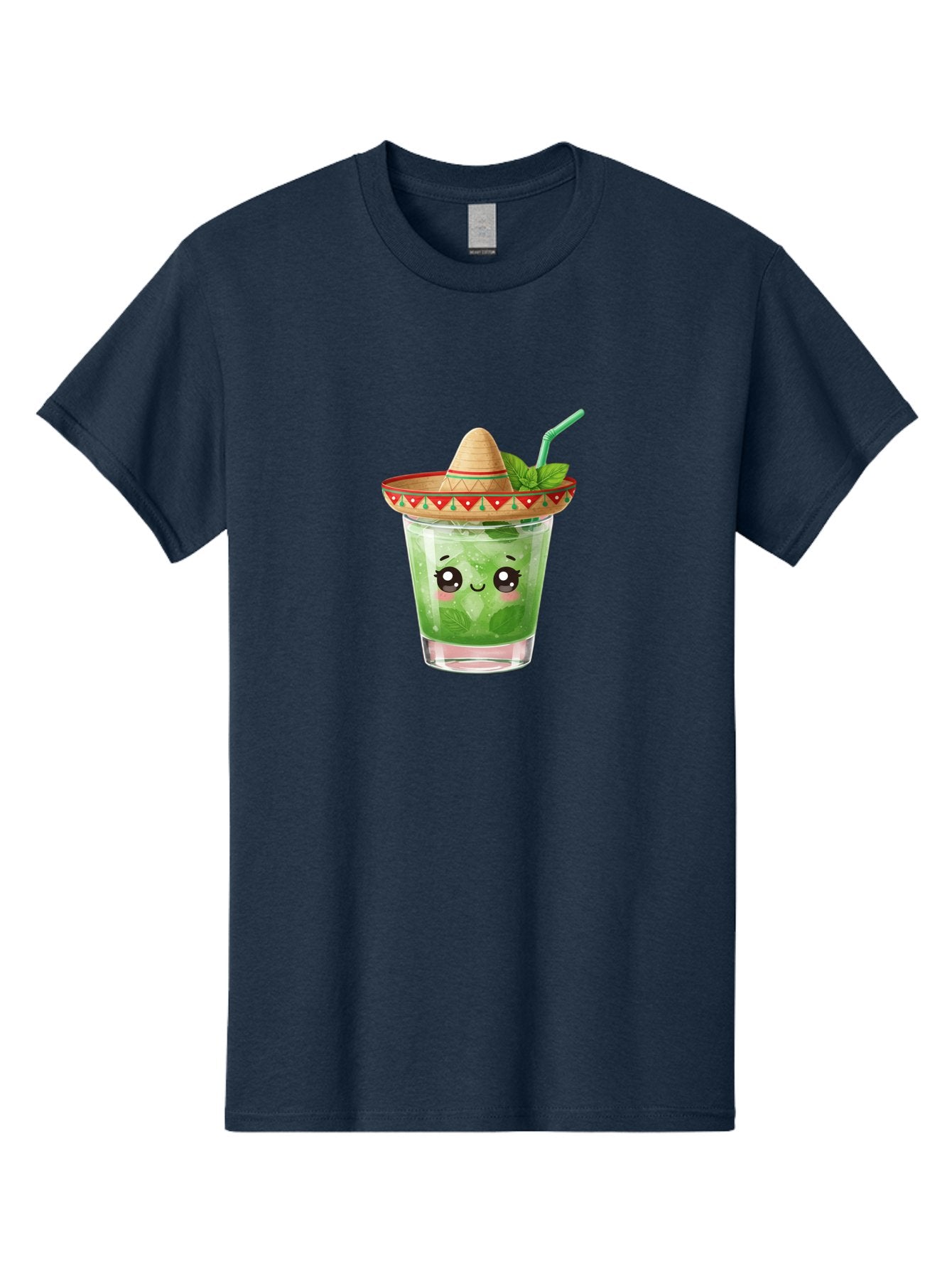 Mojito-With-Sombrero Men'S Graphic Tee, 100% Cotton, Comfortable Casual Summer Wear, Machine Washable, Mojito Cocktail, Refreshing Drink, Mint Leaves, Cute Face, Straw, Sombrero Hat, Festive Vibe, Cartoon Style, Fun Illustration, Summer Drink Bad332 6