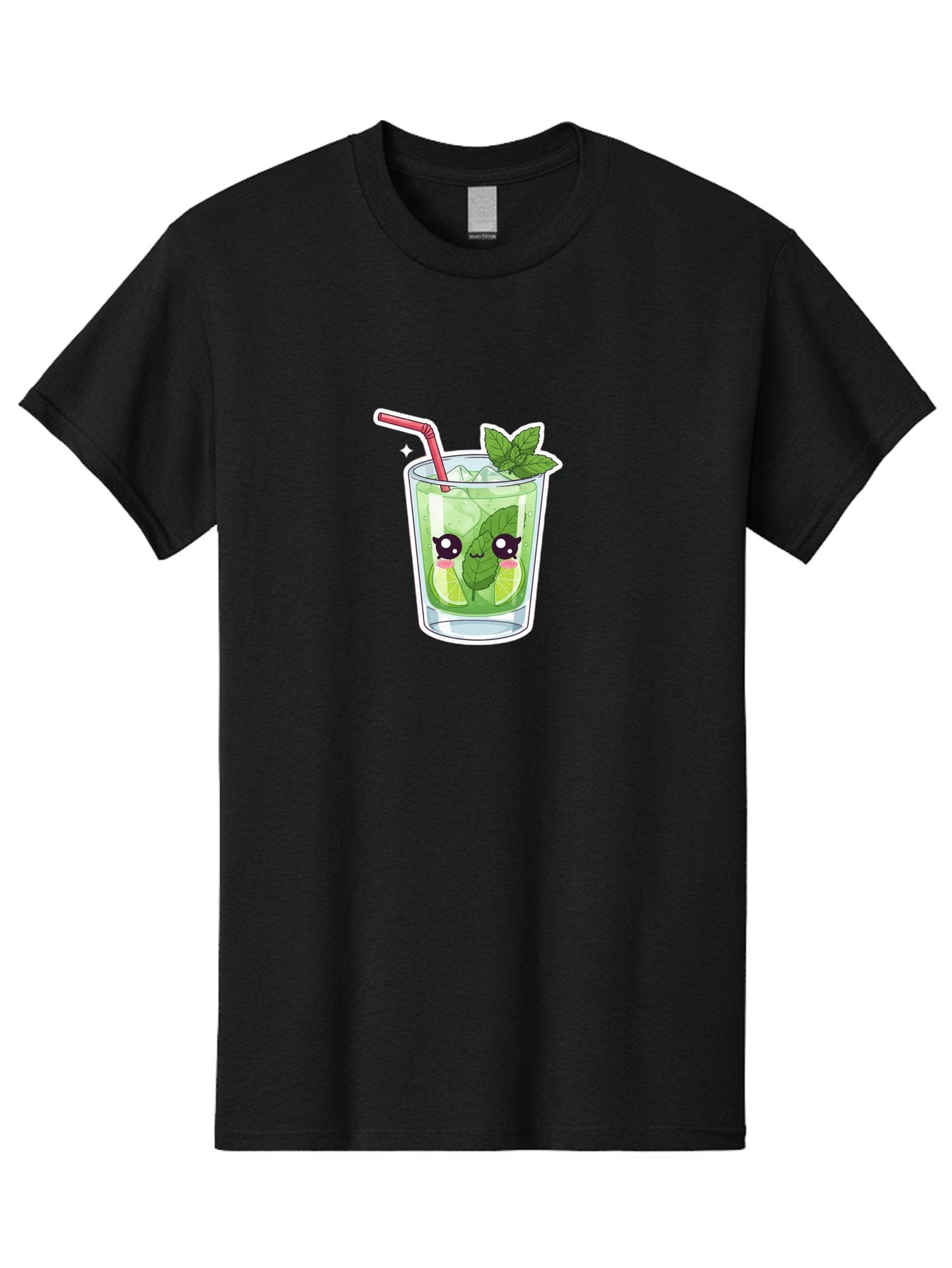 Mojito Men'S Graphic Tee, 100% Cotton, Comfortable Casual Summer Wear, Machine Washable, Mojito Cocktail, Refreshing Drink, Lime Wedges, Mint Leaves, Cartoon Style, Cute Characters, Summer Vibes, Pink Straw, Fun Illustration, Kawaii Design, Bad333