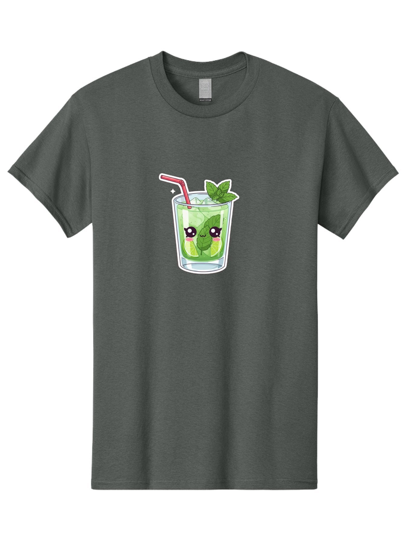 Mojito Men'S Graphic Tee, 100% Cotton, Comfortable Casual Summer Wear, Machine Washable, Mojito Cocktail, Refreshing Drink, Lime Wedges, Mint Leaves, Cartoon Style, Cute Characters, Summer Vibes, Pink Straw, Fun Illustration, Kawaii Design, Bad333 5