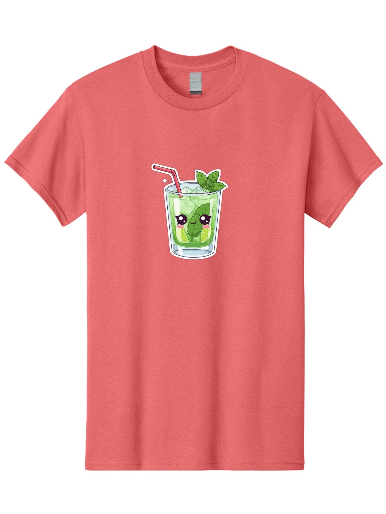 Mojito Men'S Graphic Tee, 100% Cotton, Comfortable Casual Summer Wear, Machine Washable, Mojito Cocktail, Refreshing Drink, Lime Wedges, Mint Leaves, Cartoon Style, Cute Characters, Summer Vibes, Pink Straw, Fun Illustration, Kawaii Design, Bad333 3