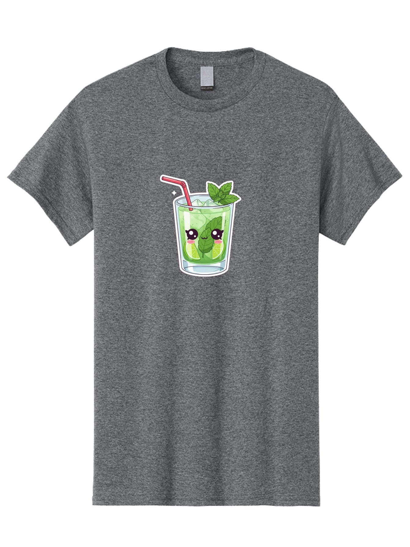 Mojito Men'S Graphic Tee, 100% Cotton, Comfortable Casual Summer Wear, Machine Washable, Mojito Cocktail, Refreshing Drink, Lime Wedges, Mint Leaves, Cartoon Style, Cute Characters, Summer Vibes, Pink Straw, Fun Illustration, Kawaii Design, Bad333