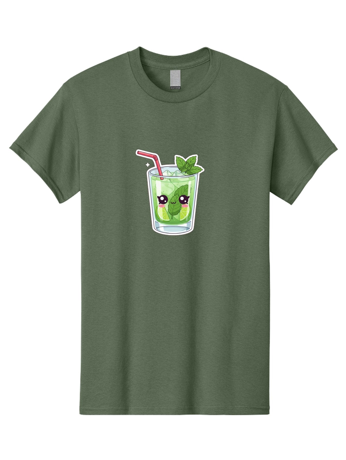 Mojito Men'S Graphic Tee, 100% Cotton, Comfortable Casual Summer Wear, Machine Washable, Mojito Cocktail, Refreshing Drink, Lime Wedges, Mint Leaves, Cartoon Style, Cute Characters, Summer Vibes, Pink Straw, Fun Illustration, Kawaii Design, Bad333 11