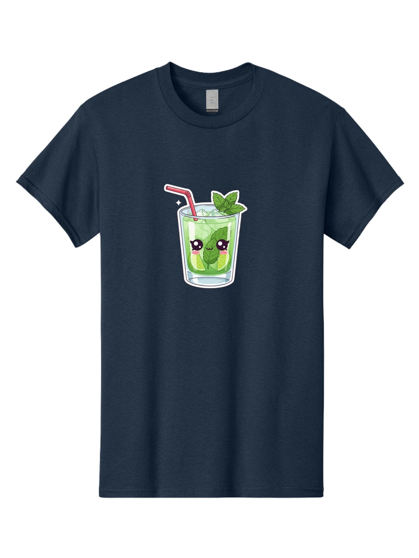 Mojito Men'S Graphic Tee, 100% Cotton, Comfortable Casual Summer Wear, Machine Washable, Mojito Cocktail, Refreshing Drink, Lime Wedges, Mint Leaves, Cartoon Style, Cute Characters, Summer Vibes, Pink Straw, Fun Illustration, Kawaii Design, Bad333 6