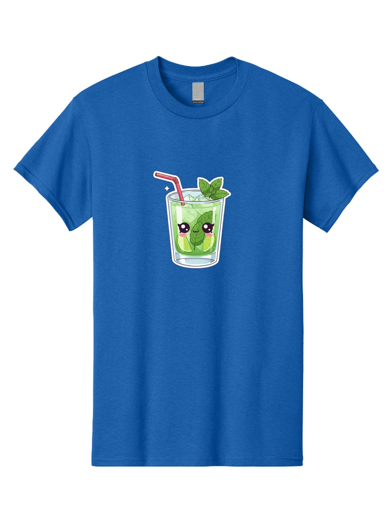 Mojito Men'S Graphic Tee, 100% Cotton, Comfortable Casual Summer Wear, Machine Washable, Mojito Cocktail, Refreshing Drink, Lime Wedges, Mint Leaves, Cartoon Style, Cute Characters, Summer Vibes, Pink Straw, Fun Illustration, Kawaii Design, Bad333 15