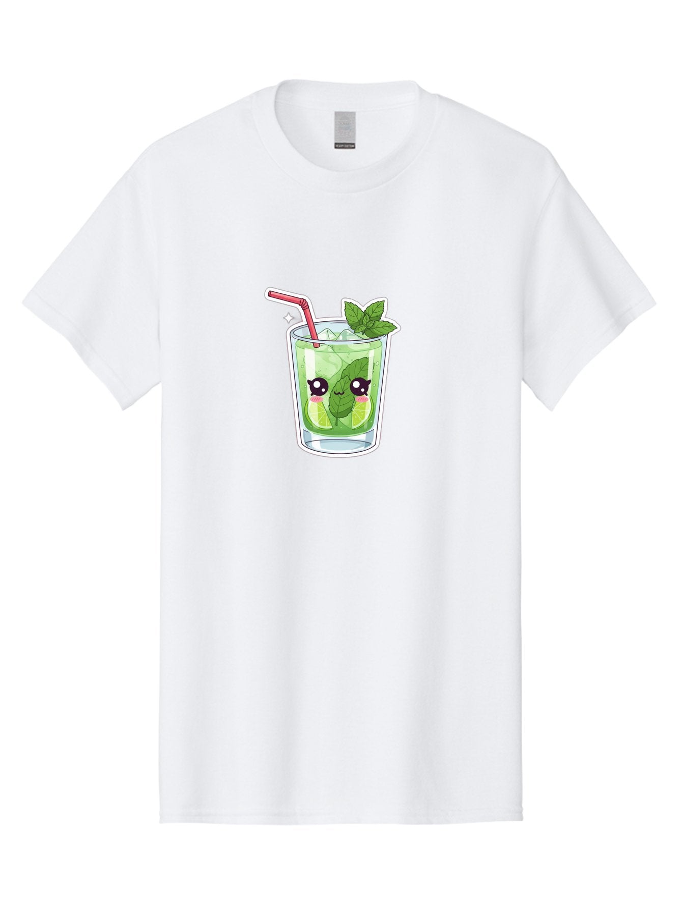 Mojito Men'S Graphic Tee, 100% Cotton, Comfortable Casual Summer Wear, Machine Washable, Mojito Cocktail, Refreshing Drink, Lime Wedges, Mint Leaves, Cartoon Style, Cute Characters, Summer Vibes, Pink Straw, Fun Illustration, Kawaii Design, Bad333 12