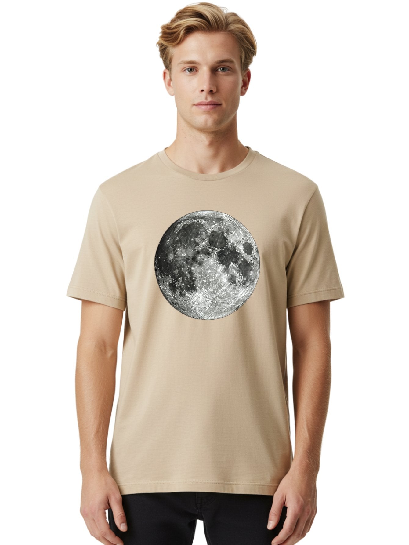 Moon-1 Men'S Graphic Tee, 100% Cotton, Comfortable Casual Summer Wear, Machine Washable, Lunar Surface, Cratered Terrain, Moon'S Topography, Astronomical Body, Night Sky, Space Exploration, Celestial Object, Moonlit Landscape Bad334 19