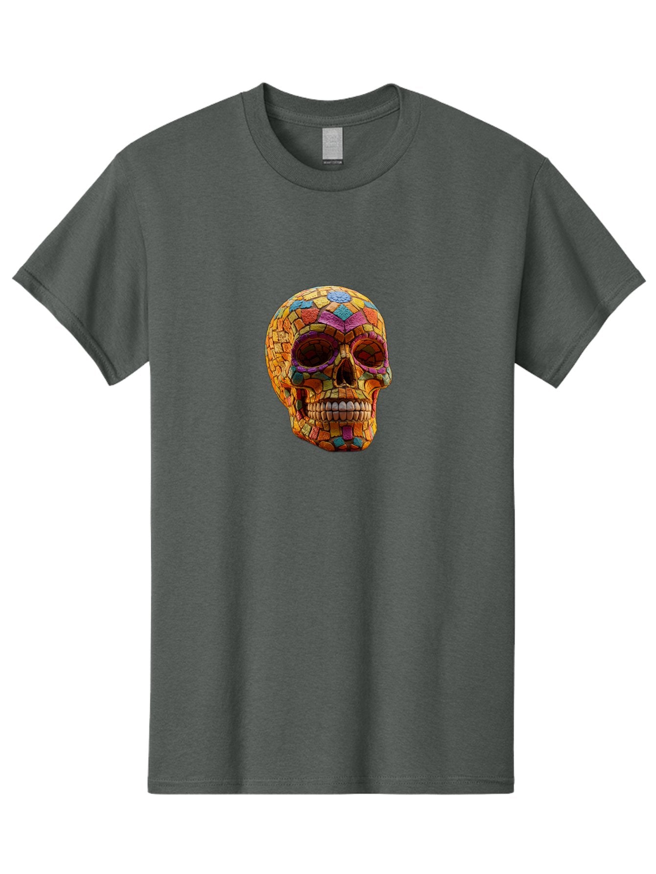 Mosaic-Sugar-Skull Men'S Graphic Tee, 100% Cotton, Comfortable Casual Summer Wear, Machine Washable, Sugar Skull, Mosaic Art, Colorful Tiles, Vibrant Colors, Festive Decoration, Day Of The Dead, Cultural Heritage, Folk Art, Skull Decoration Bad339 9