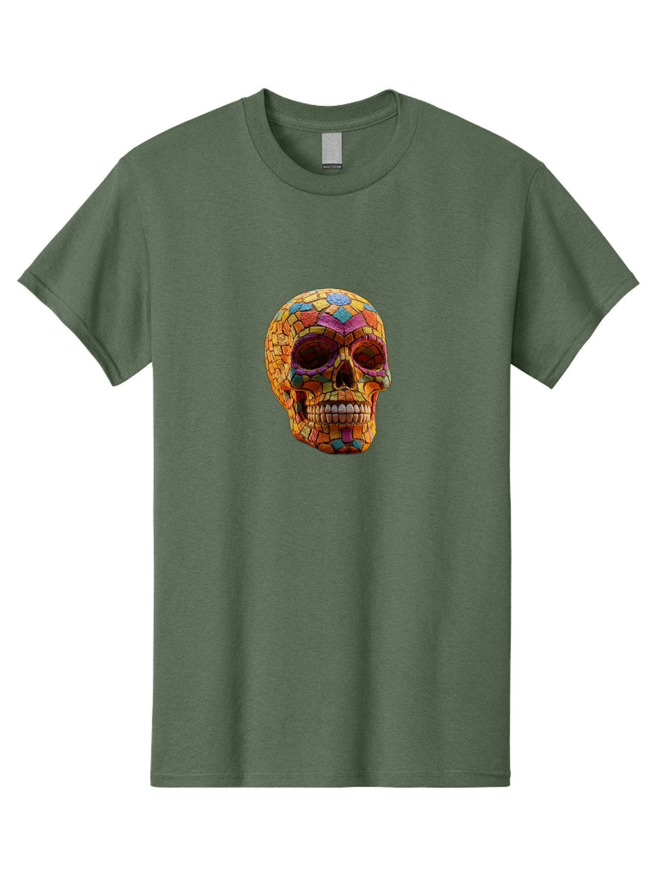 Mosaic-Sugar-Skull Men'S Graphic Tee, 100% Cotton, Comfortable Casual Summer Wear, Machine Washable, Sugar Skull, Mosaic Art, Colorful Tiles, Vibrant Colors, Festive Decoration, Day Of The Dead, Cultural Heritage, Folk Art, Skull Decoration Bad339 8