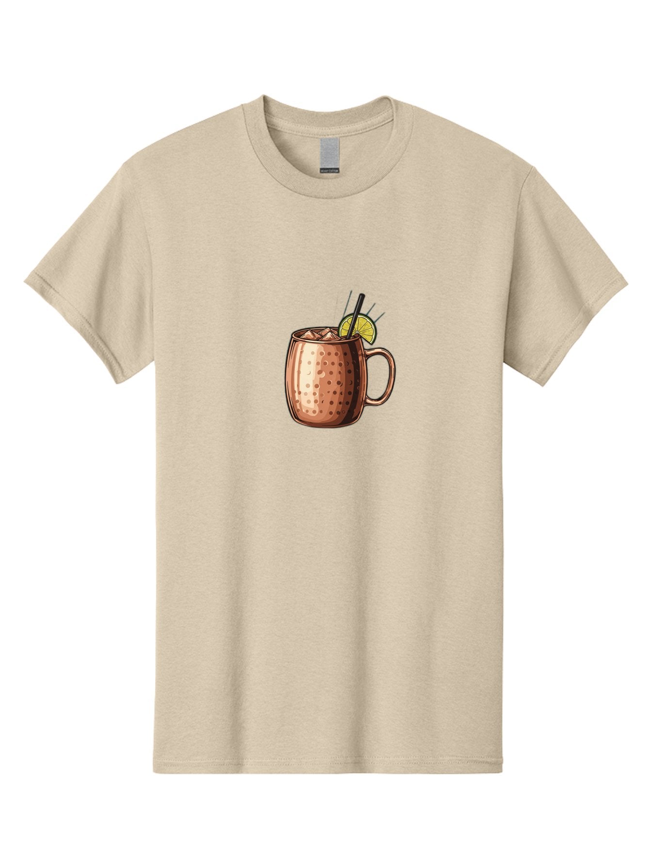 Moscow-Mule Men'S Graphic Tee, 100% Cotton, Comfortable Casual Summer Wear, Machine Washable, Copper Mug, Moscow Mule, Iced Drink, Lime Wedge, Black Straw, Condensation, Refreshing Cocktail, Cold Beverage, Summer Drink, Vodka Mixer Bad340 12