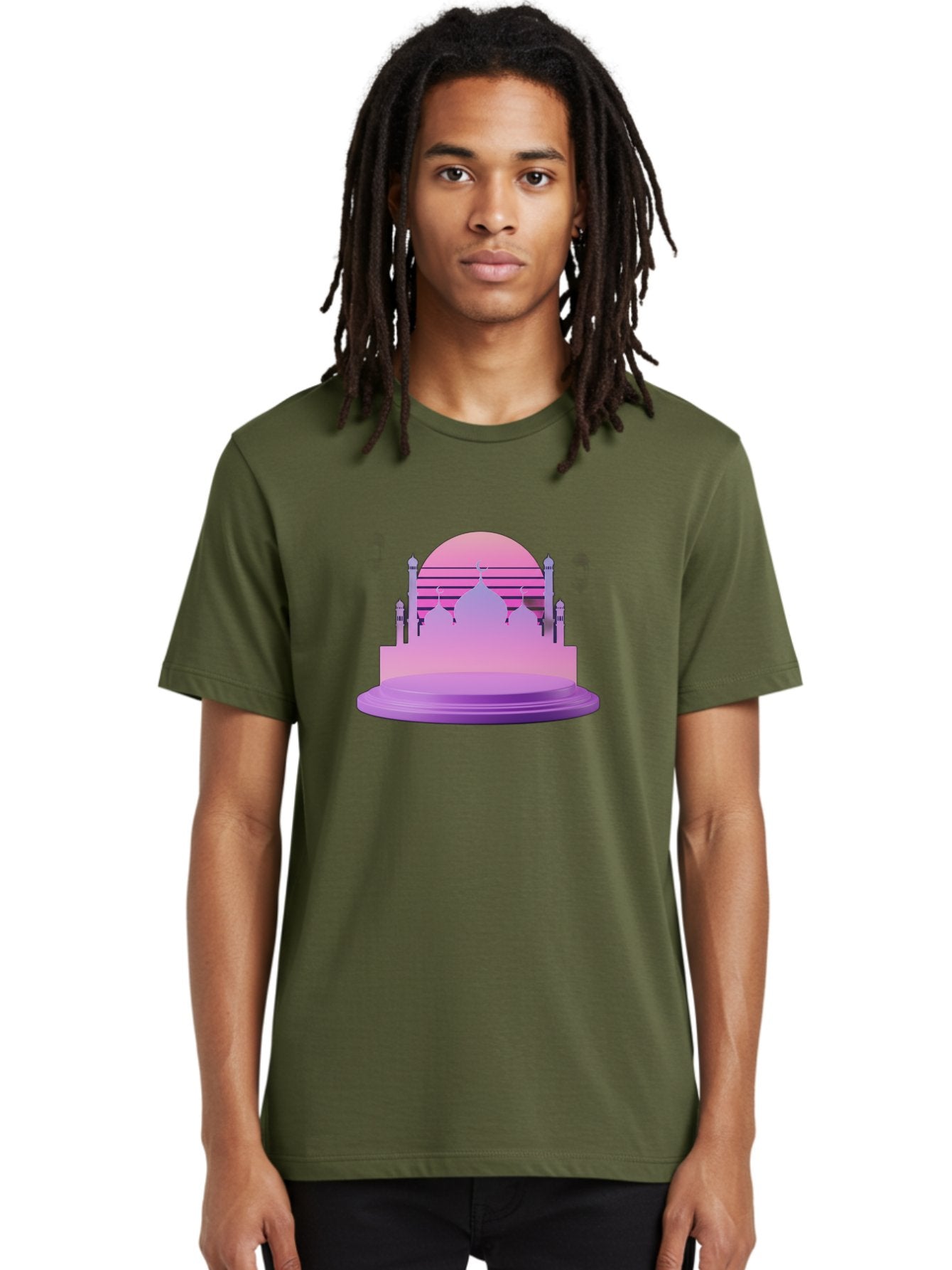 Mosque-Silhouette-1 Men'S Graphic Tee, 100% Cotton, Comfortable Casual Summer Wear, Machine Washable, Mosque Silhouette, Islamic Architecture, Cultural Heritage, Serene Atmosphere, Minimalist Design, Vibrant Colors, Peaceful Ambiance, Bad341 28