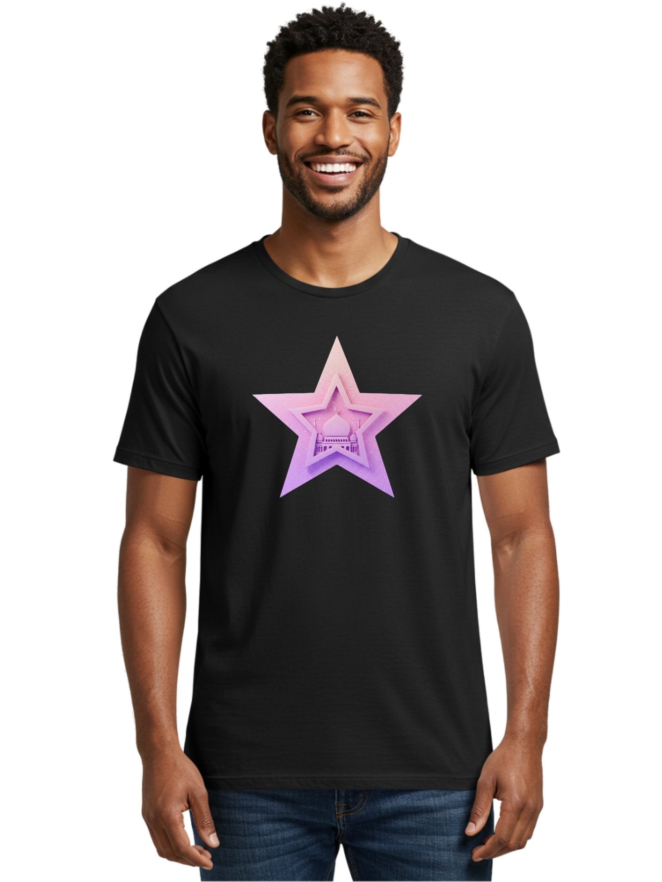 Mosque-Star Men'S Graphic Tee, 100% Cotton, Comfortable Casual Summer Wear, Machine Washable, Taj Mahal, Islamic Architecture, Pastel Colors, Star Shape, Religious Symbols, Cultural Heritage, Indian Monument, Sacred Building Bad343 19