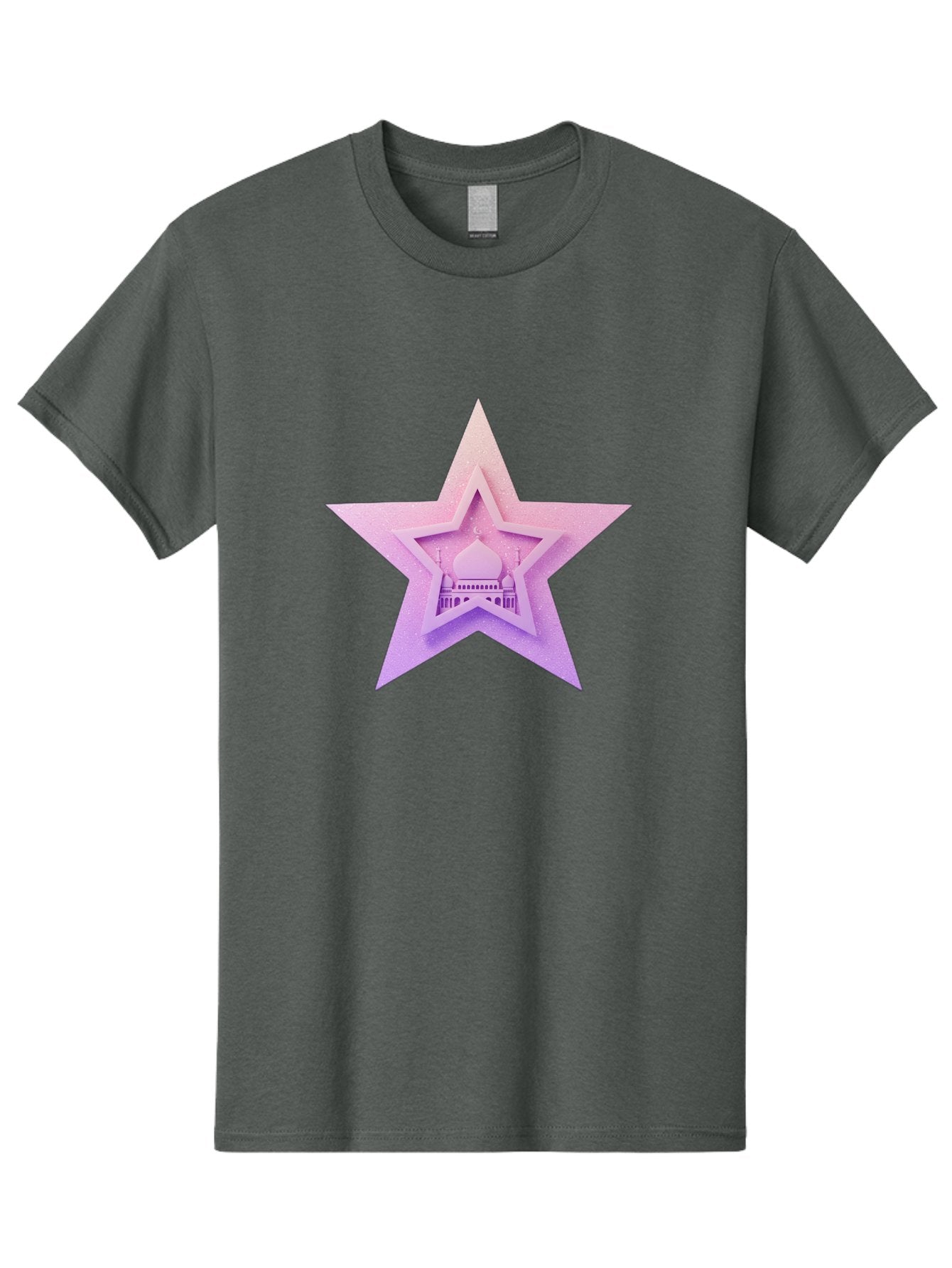 Mosque-Star Men'S Graphic Tee, 100% Cotton, Comfortable Casual Summer Wear, Machine Washable, Taj Mahal, Islamic Architecture, Pastel Colors, Star Shape, Religious Symbols, Cultural Heritage, Indian Monument, Sacred Building Bad343 5