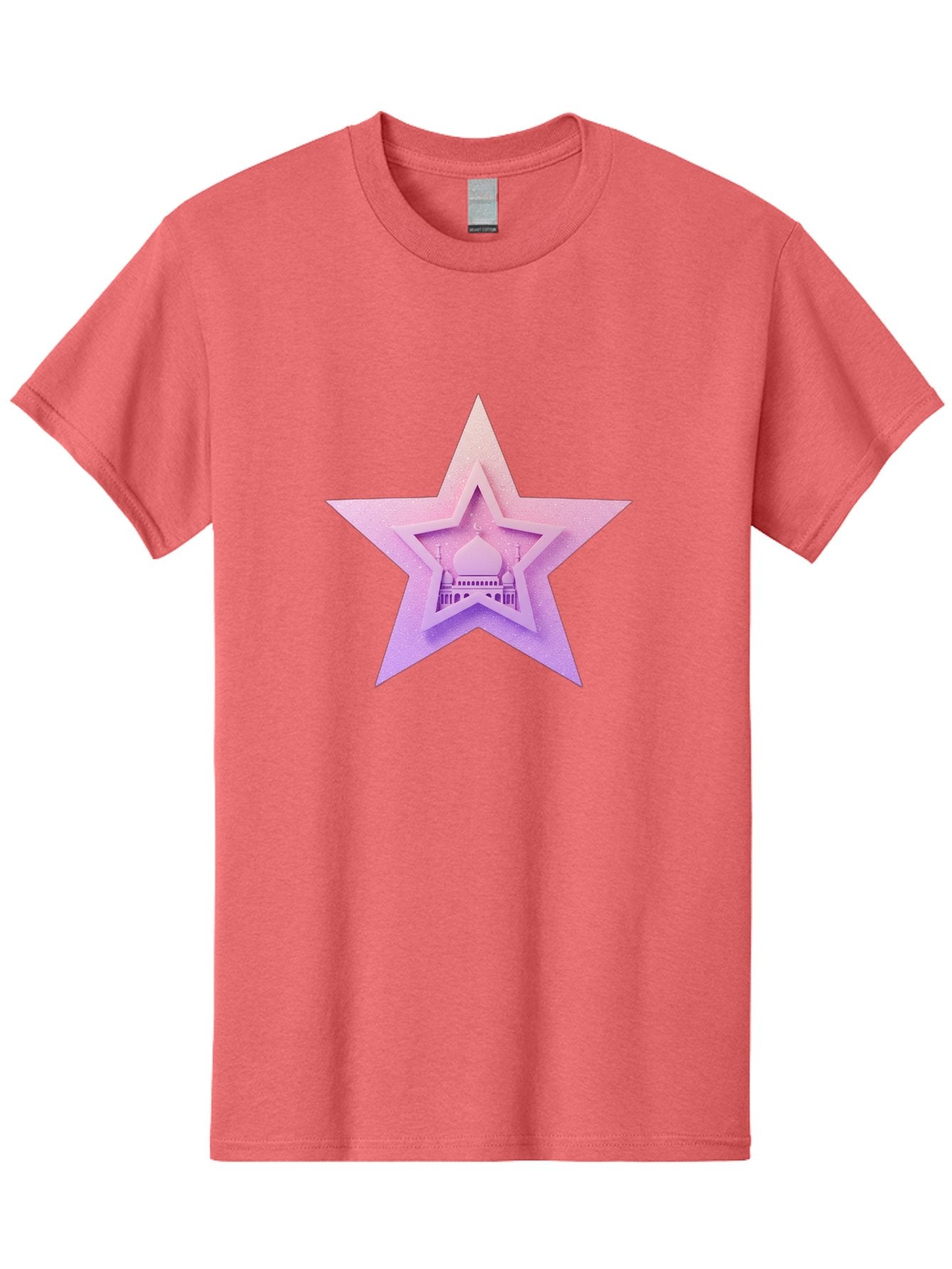 Mosque-Star Men'S Graphic Tee, 100% Cotton, Comfortable Casual Summer Wear, Machine Washable, Taj Mahal, Islamic Architecture, Pastel Colors, Star Shape, Religious Symbols, Cultural Heritage, Indian Monument, Sacred Building Bad343