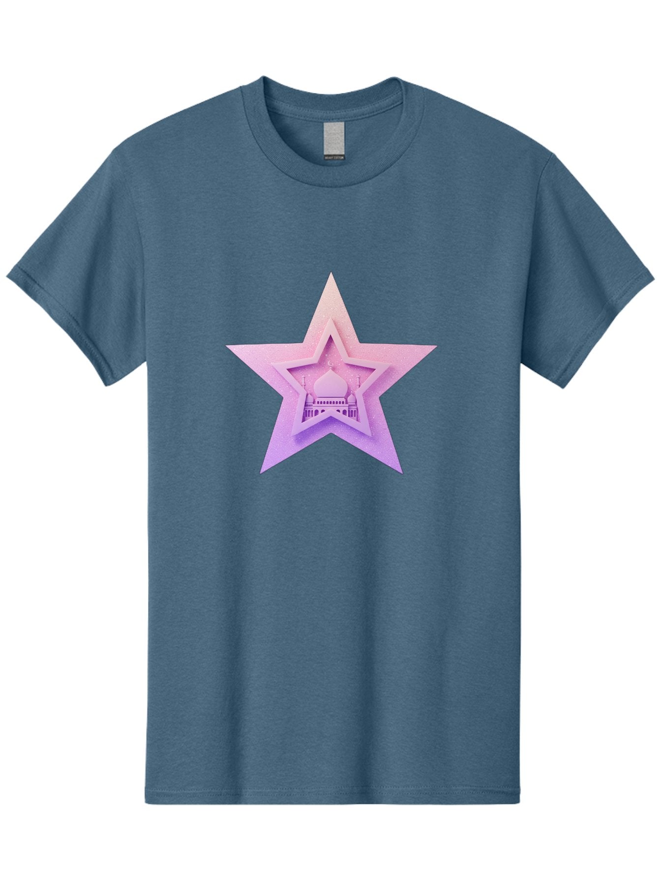 Mosque-Star Men'S Graphic Tee, 100% Cotton, Comfortable Casual Summer Wear, Machine Washable, Taj Mahal, Islamic Architecture, Pastel Colors, Star Shape, Religious Symbols, Cultural Heritage, Indian Monument, Sacred Building Bad343 6