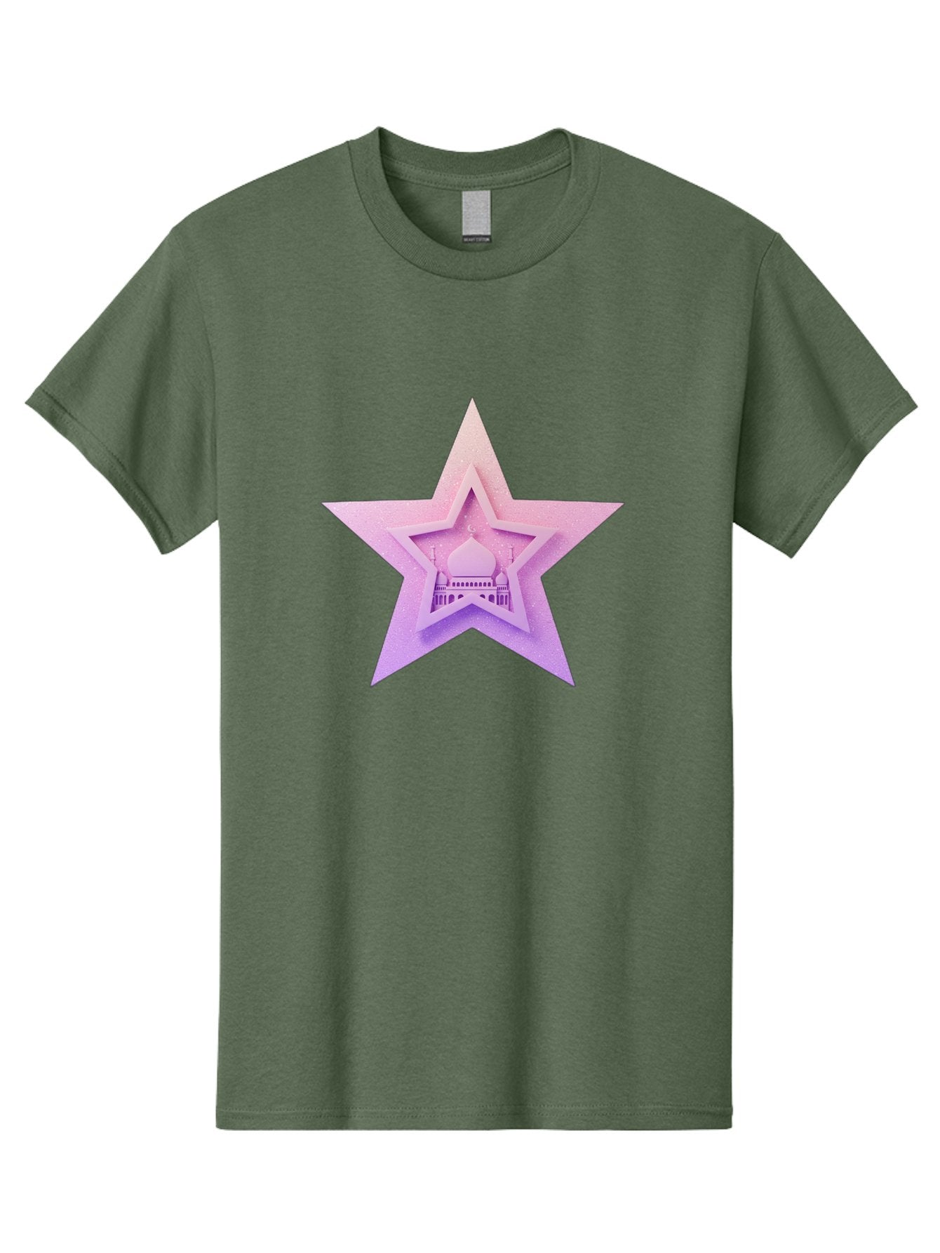 Mosque-Star Men'S Graphic Tee, 100% Cotton, Comfortable Casual Summer Wear, Machine Washable, Taj Mahal, Islamic Architecture, Pastel Colors, Star Shape, Religious Symbols, Cultural Heritage, Indian Monument, Sacred Building Bad343 7
