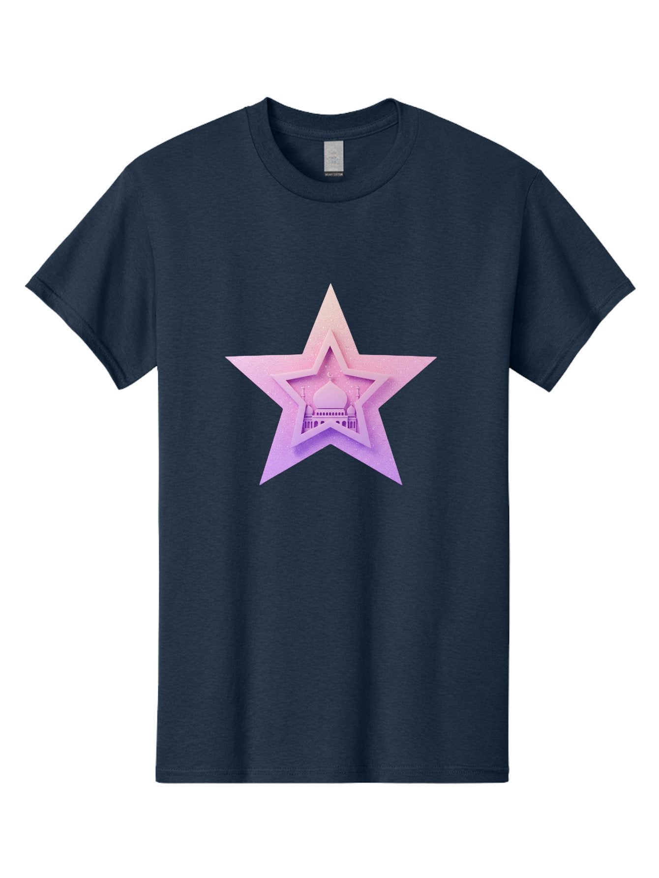 Mosque-Star Men'S Graphic Tee, 100% Cotton, Comfortable Casual Summer Wear, Machine Washable, Taj Mahal, Islamic Architecture, Pastel Colors, Star Shape, Religious Symbols, Cultural Heritage, Indian Monument, Sacred Building Bad343 9
