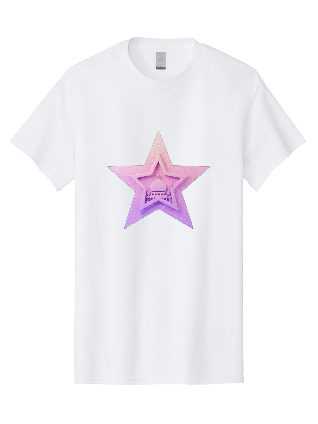 Mosque-Star Men'S Graphic Tee, 100% Cotton, Comfortable Casual Summer Wear, Machine Washable, Taj Mahal, Islamic Architecture, Pastel Colors, Star Shape, Religious Symbols, Cultural Heritage, Indian Monument, Sacred Building Bad343 4
