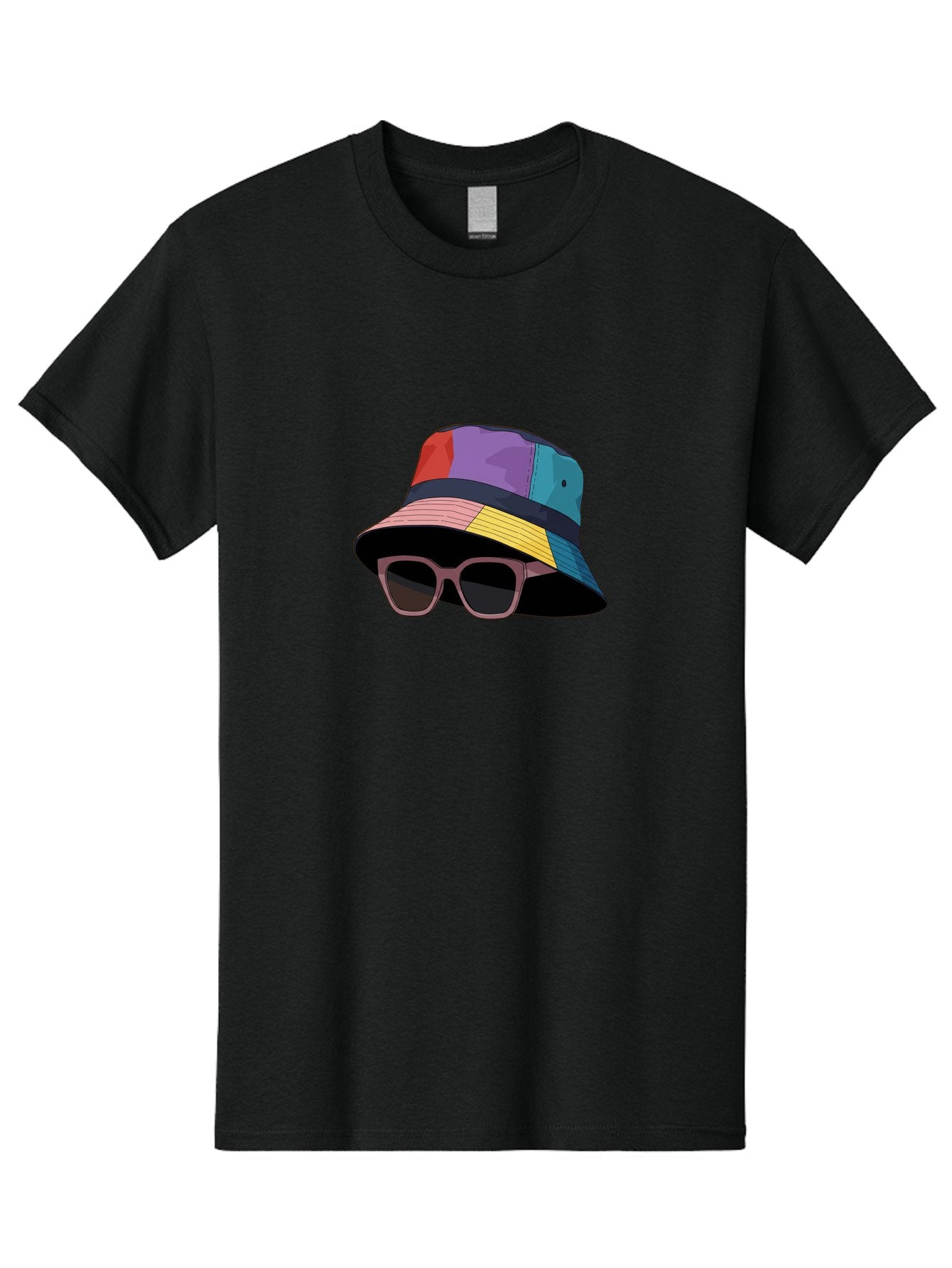 Multicolored-Bucket-Hat Men'S Graphic Tee, 100% Cotton, Comfortable Casual Summer Wear, Machine Washable, Patchwork Bucket Hat, Colorful Hat, Sunglasses Accessory, Fashion Statement, Streetwear Style, Vibrant Colors, Trendy Accessory, Bad344 6