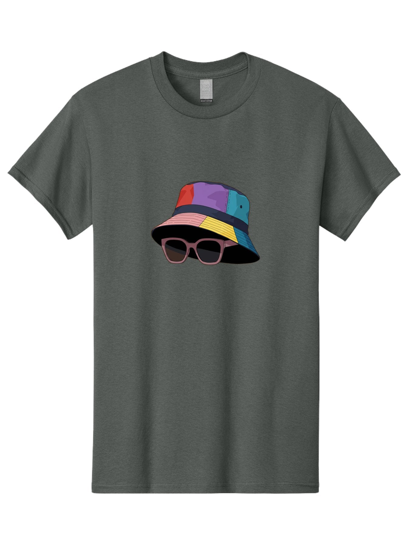 Multicolored-Bucket-Hat Men'S Graphic Tee, 100% Cotton, Comfortable Casual Summer Wear, Machine Washable, Patchwork Bucket Hat, Colorful Hat, Sunglasses Accessory, Fashion Statement, Streetwear Style, Vibrant Colors, Trendy Accessory, Bad344 4