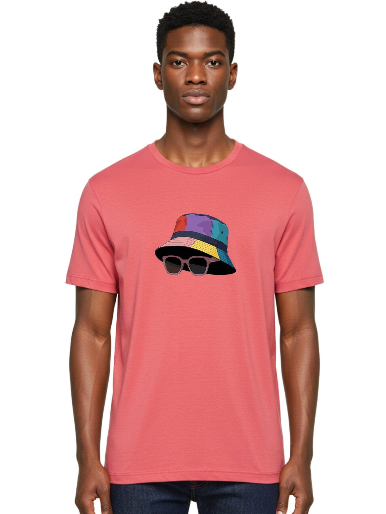 Multicolored-Bucket-Hat Men'S Graphic Tee, 100% Cotton, Comfortable Casual Summer Wear, Machine Washable, Patchwork Bucket Hat, Colorful Hat, Sunglasses Accessory, Fashion Statement, Streetwear Style, Vibrant Colors, Trendy Accessory, Bad344 27