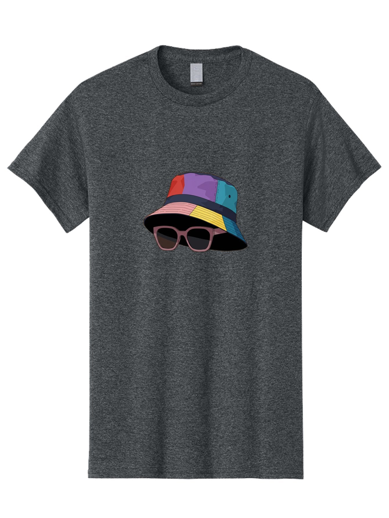 Multicolored-Bucket-Hat Men'S Graphic Tee, 100% Cotton, Comfortable Casual Summer Wear, Machine Washable, Patchwork Bucket Hat, Colorful Hat, Sunglasses Accessory, Fashion Statement, Streetwear Style, Vibrant Colors, Trendy Accessory, Bad344 5