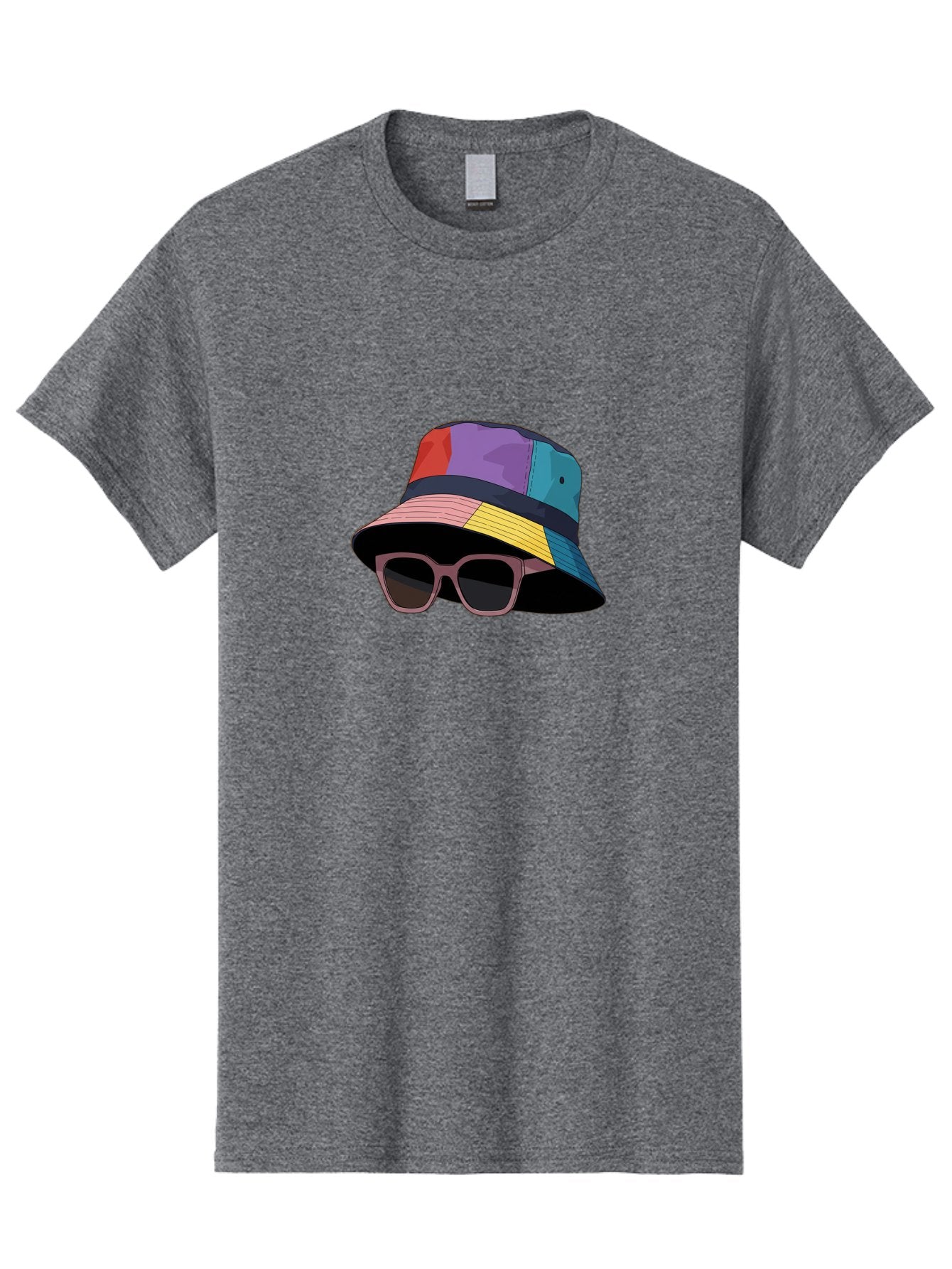 Multicolored-Bucket-Hat Men'S Graphic Tee, 100% Cotton, Comfortable Casual Summer Wear, Machine Washable, Patchwork Bucket Hat, Colorful Hat, Sunglasses Accessory, Fashion Statement, Streetwear Style, Vibrant Colors, Trendy Accessory, Bad344 15